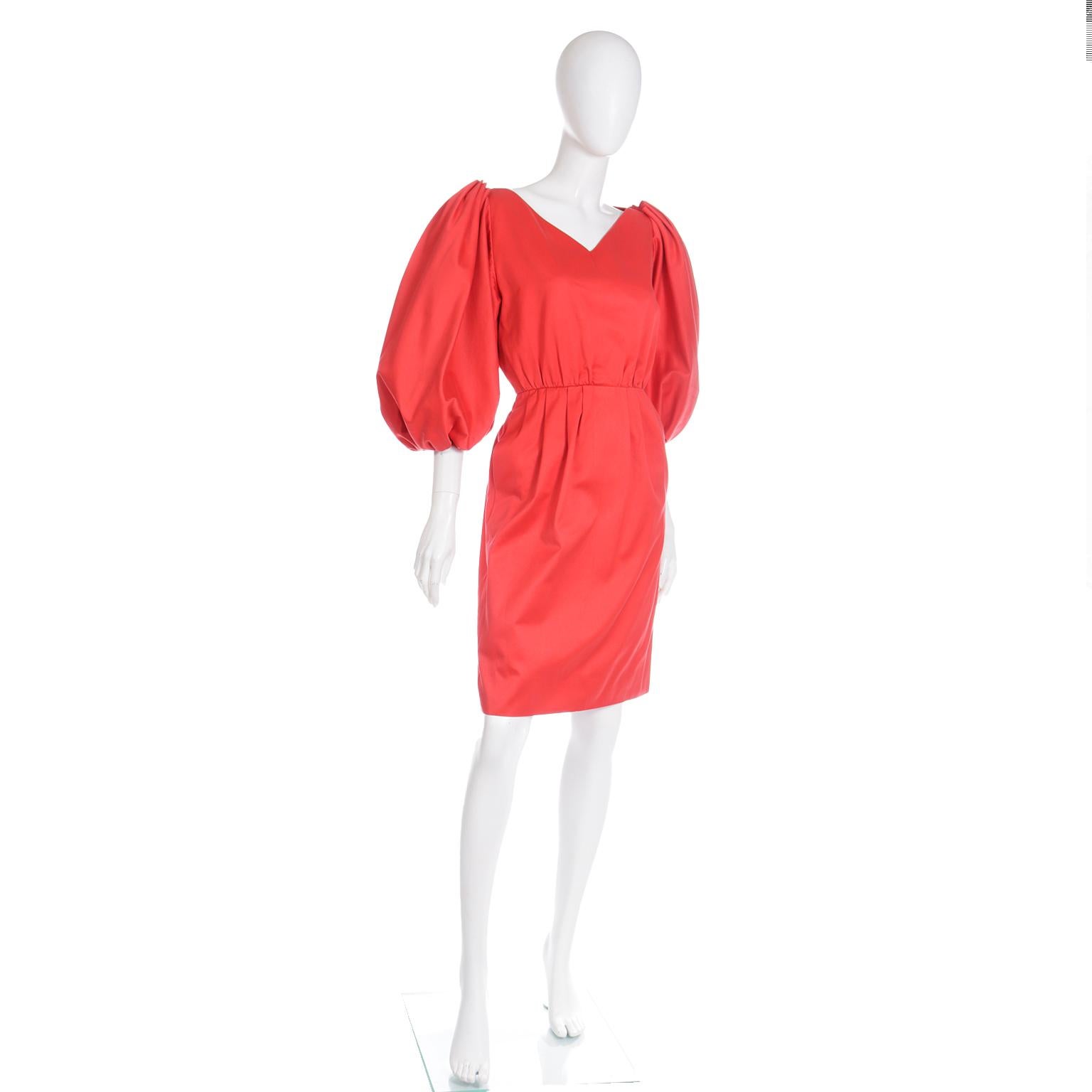 Women's Yves Saint Laurent 1989 Vintage Red Runway Dress with Puff Statement Sleeves