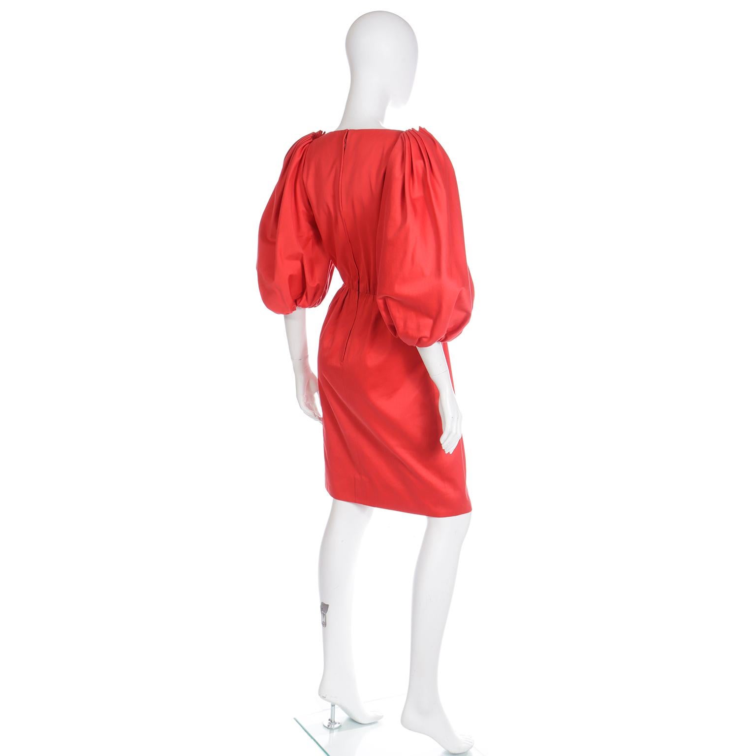 Yves Saint Laurent 1989 Vintage Red Runway Dress with Puff Statement Sleeves 2