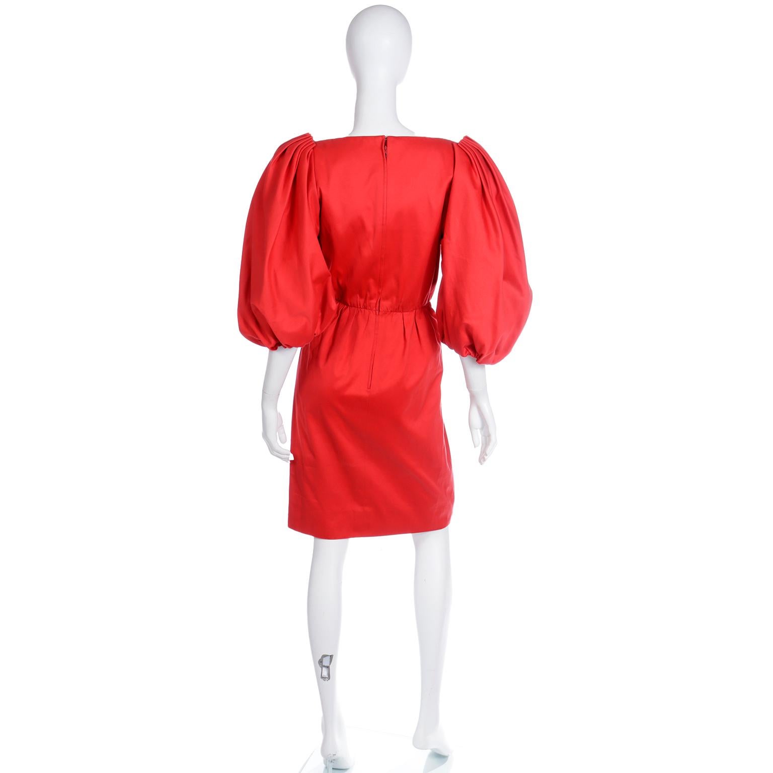 Yves Saint Laurent 1989 Vintage Red Runway Dress with Puff Statement Sleeves 3