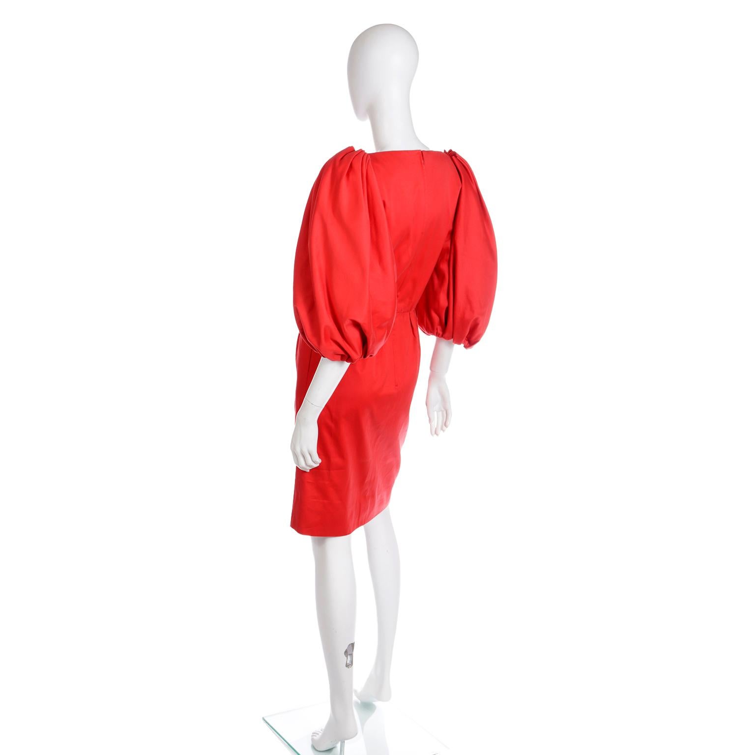 Yves Saint Laurent 1989 Vintage Red Runway Dress with Puff Statement Sleeves 4
