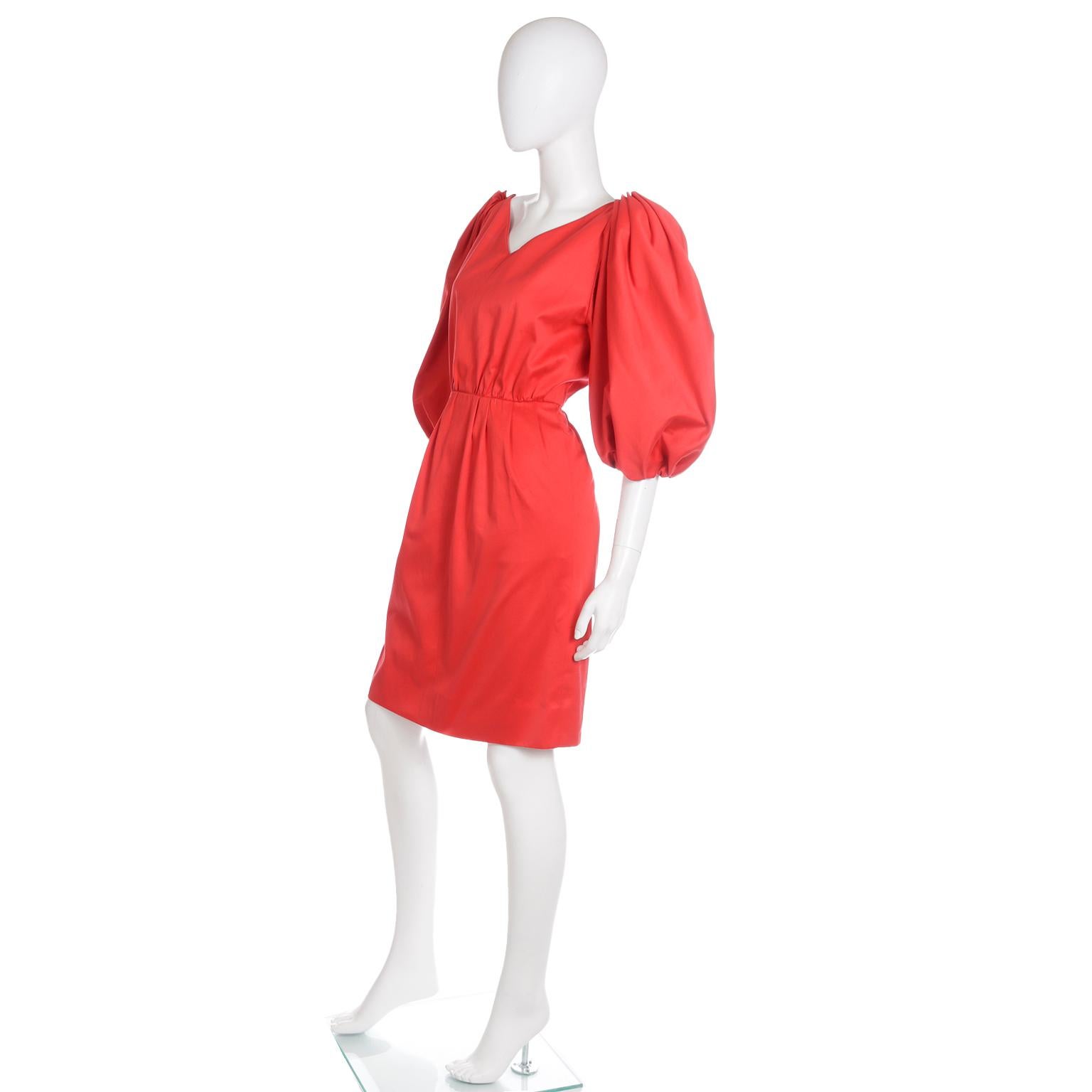 Yves Saint Laurent 1989 Vintage Red Runway Dress with Puff Statement Sleeves 5