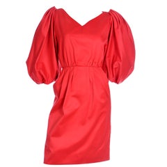 Yves Saint Laurent 1989 Vintage Red Runway Dress with Puff Statement Sleeves