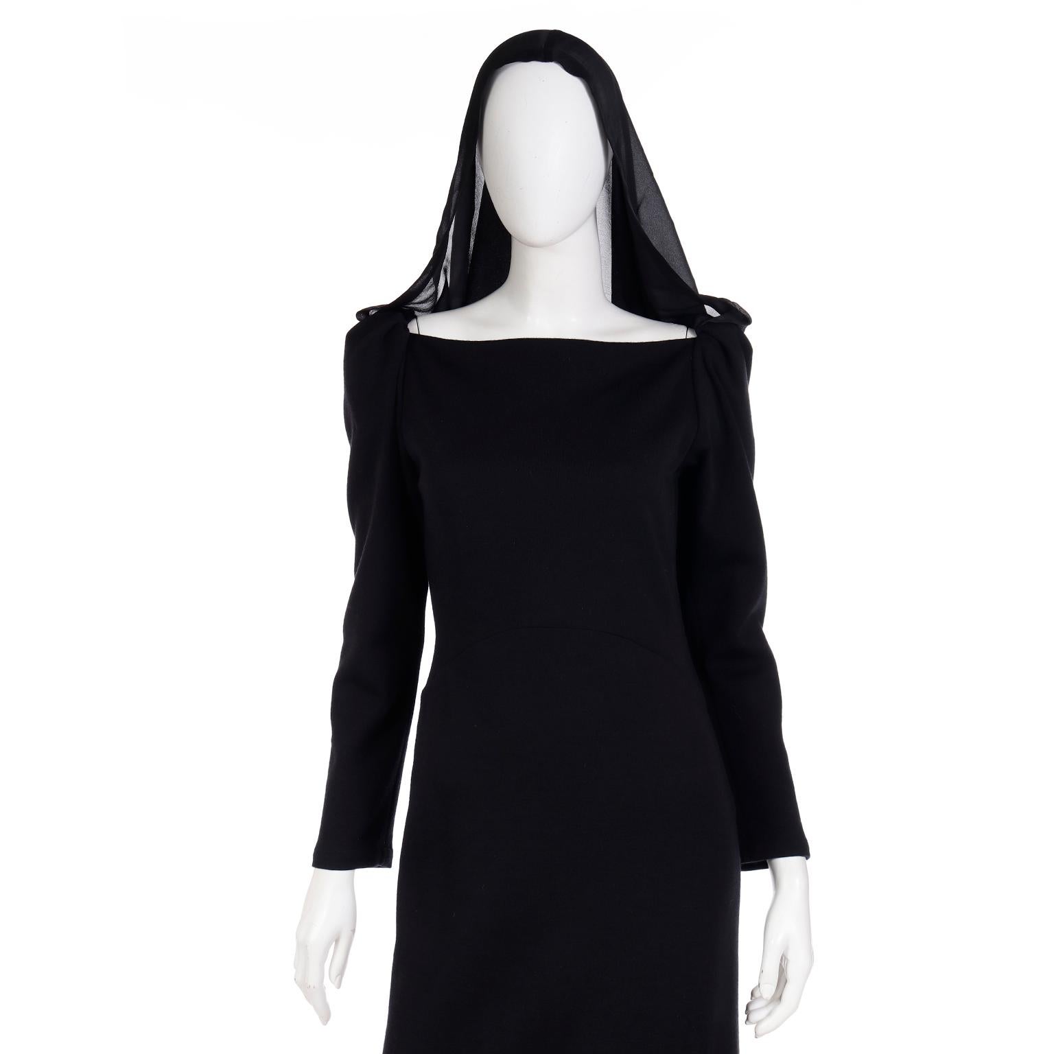 Yves Saint Laurent 1990 Black Deadstock Runway Evening Dress w Attached Hood 5