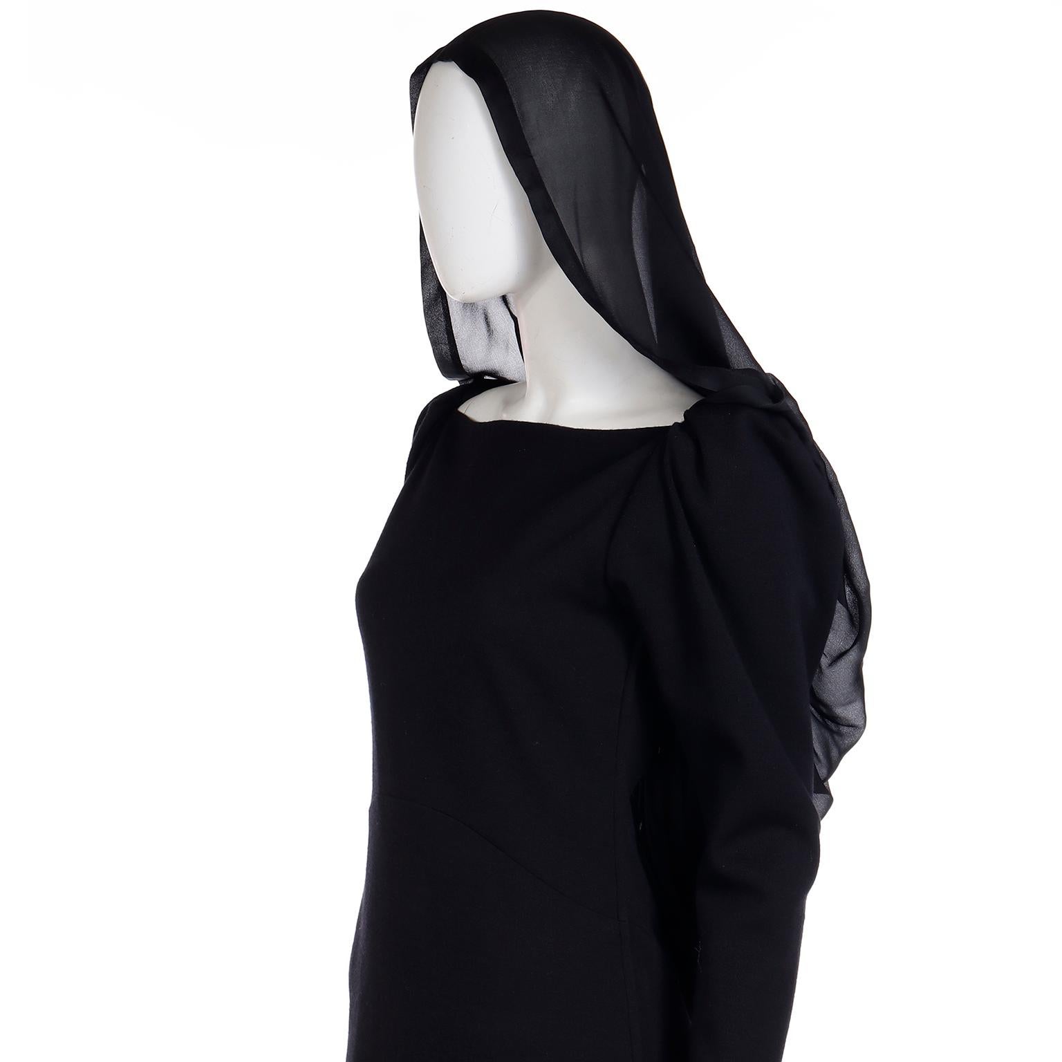 Yves Saint Laurent 1990 Black Deadstock Runway Evening Dress w Attached Hood 6