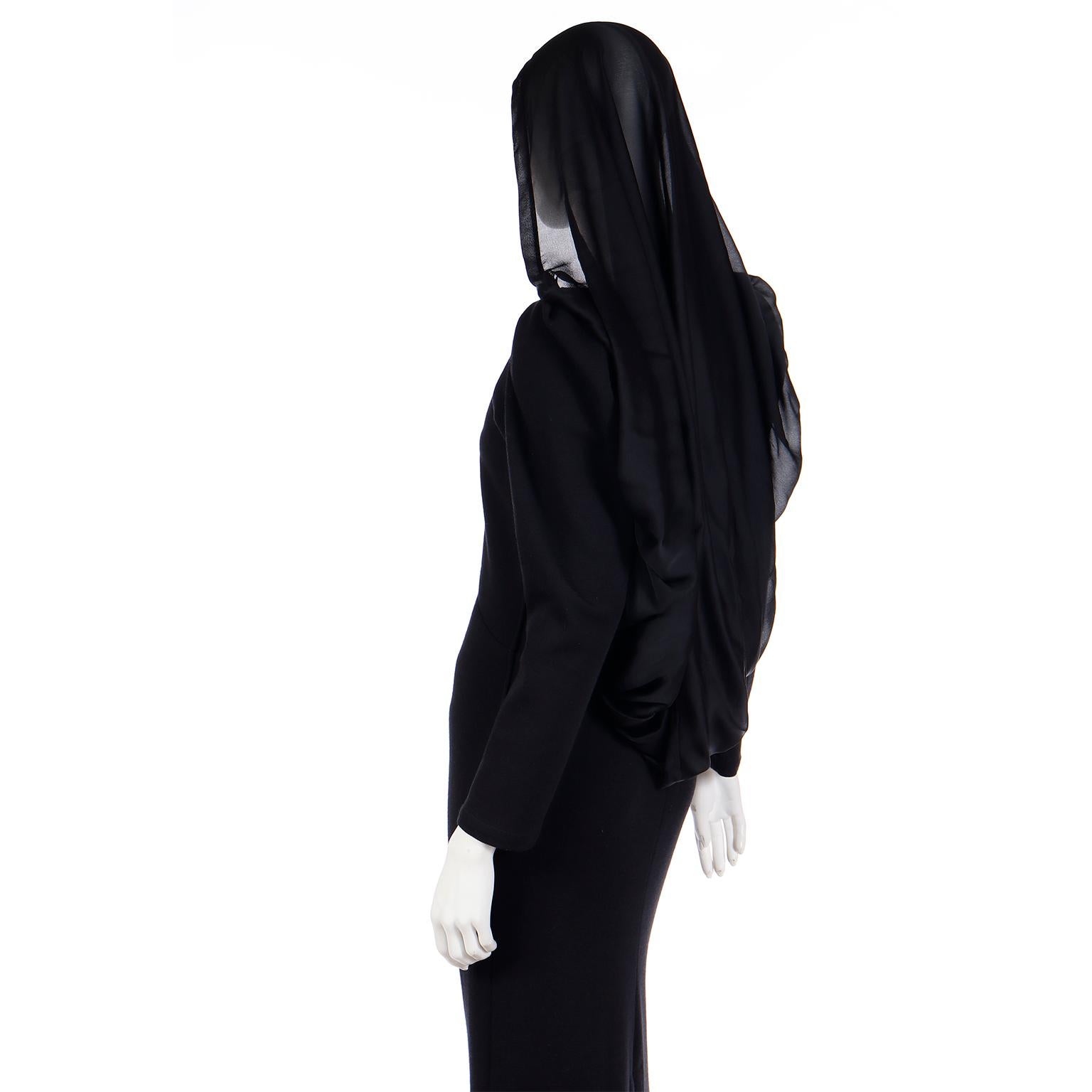 Yves Saint Laurent 1990 Black Deadstock Runway Evening Dress w Attached Hood 7