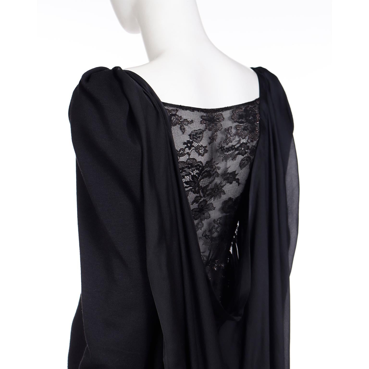 Yves Saint Laurent 1990 Black Deadstock Runway Evening Dress w Attached Hood 9