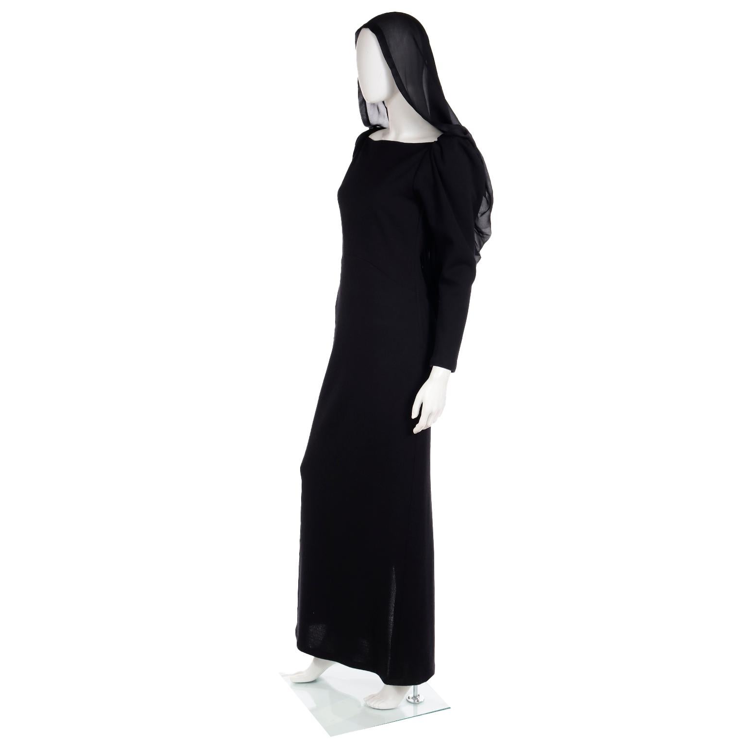 Yves Saint Laurent 1990 Black Deadstock Runway Evening Dress w Attached Hood In Excellent Condition In Portland, OR