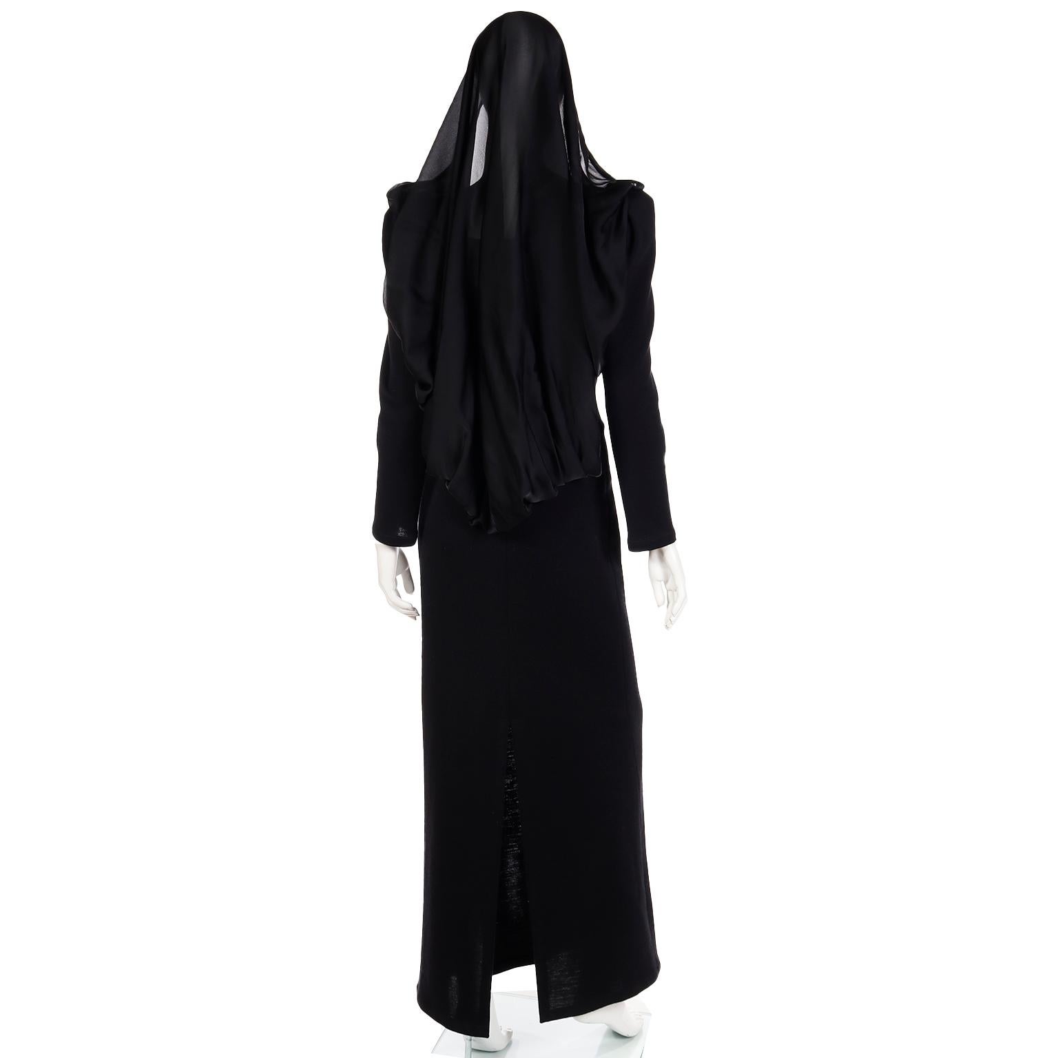 Women's Yves Saint Laurent 1990 Black Deadstock Runway Evening Dress w Attached Hood 