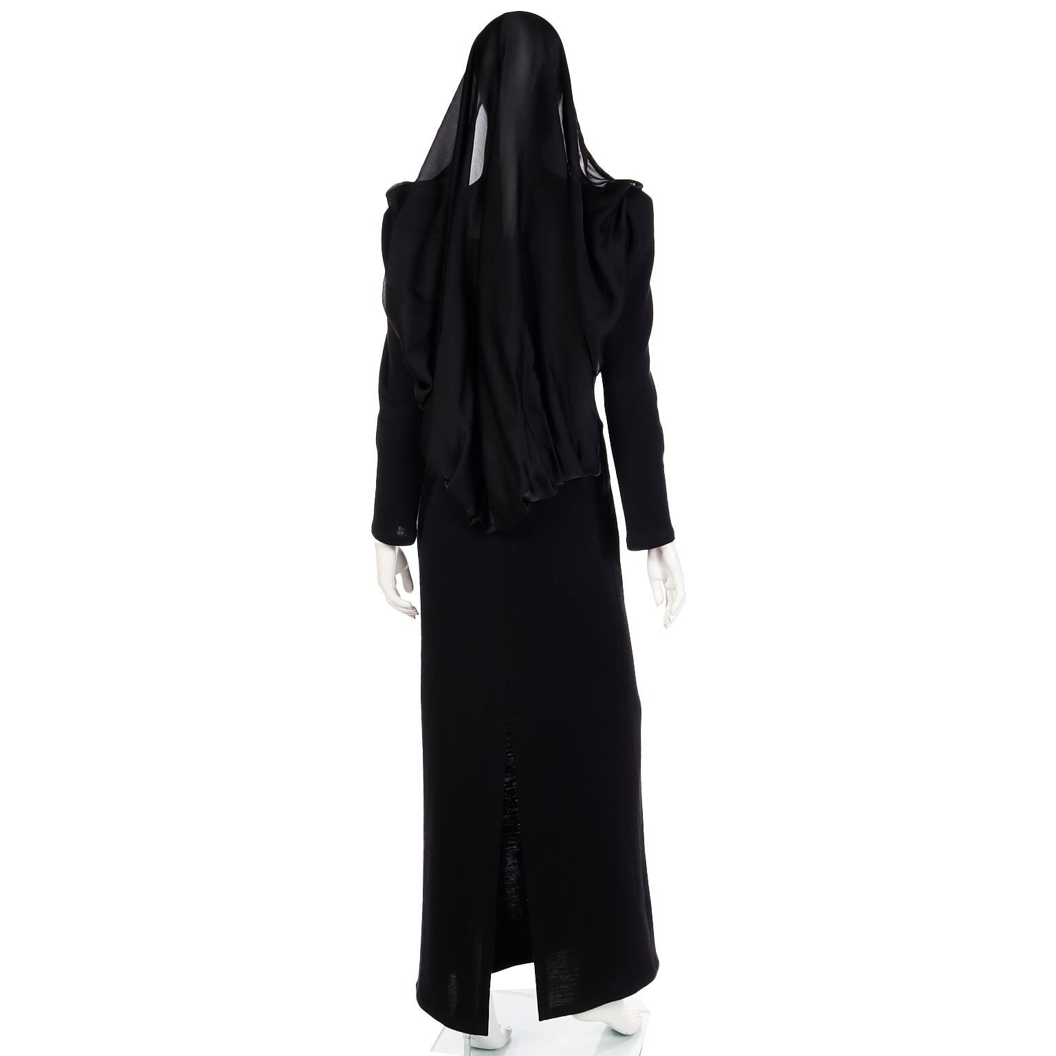 Women's Yves Saint Laurent 1990 Black Deadstock Runway Evening Dress w Attached Hood