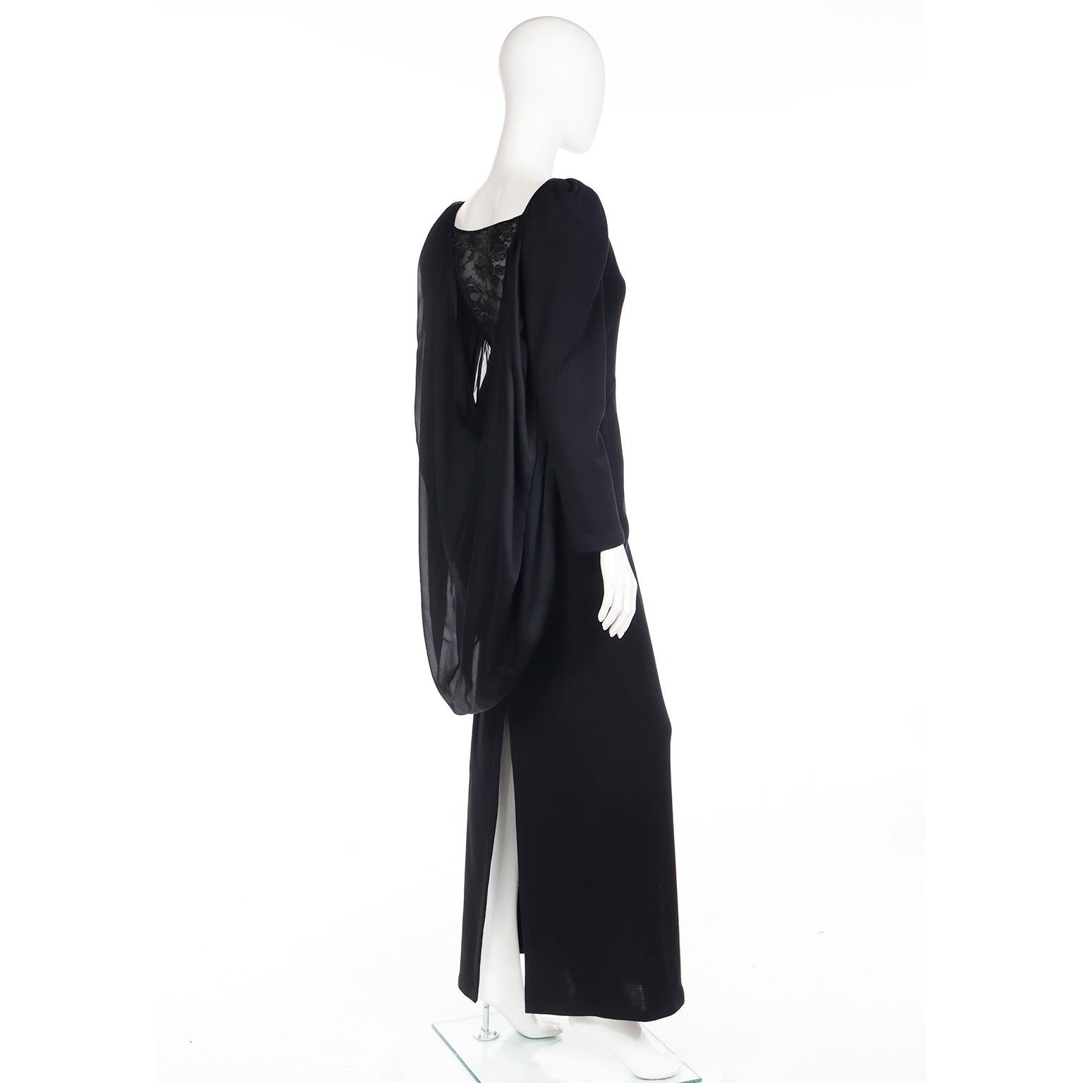Yves Saint Laurent 1990 Black Deadstock Runway Evening Dress w Attached Hood  1