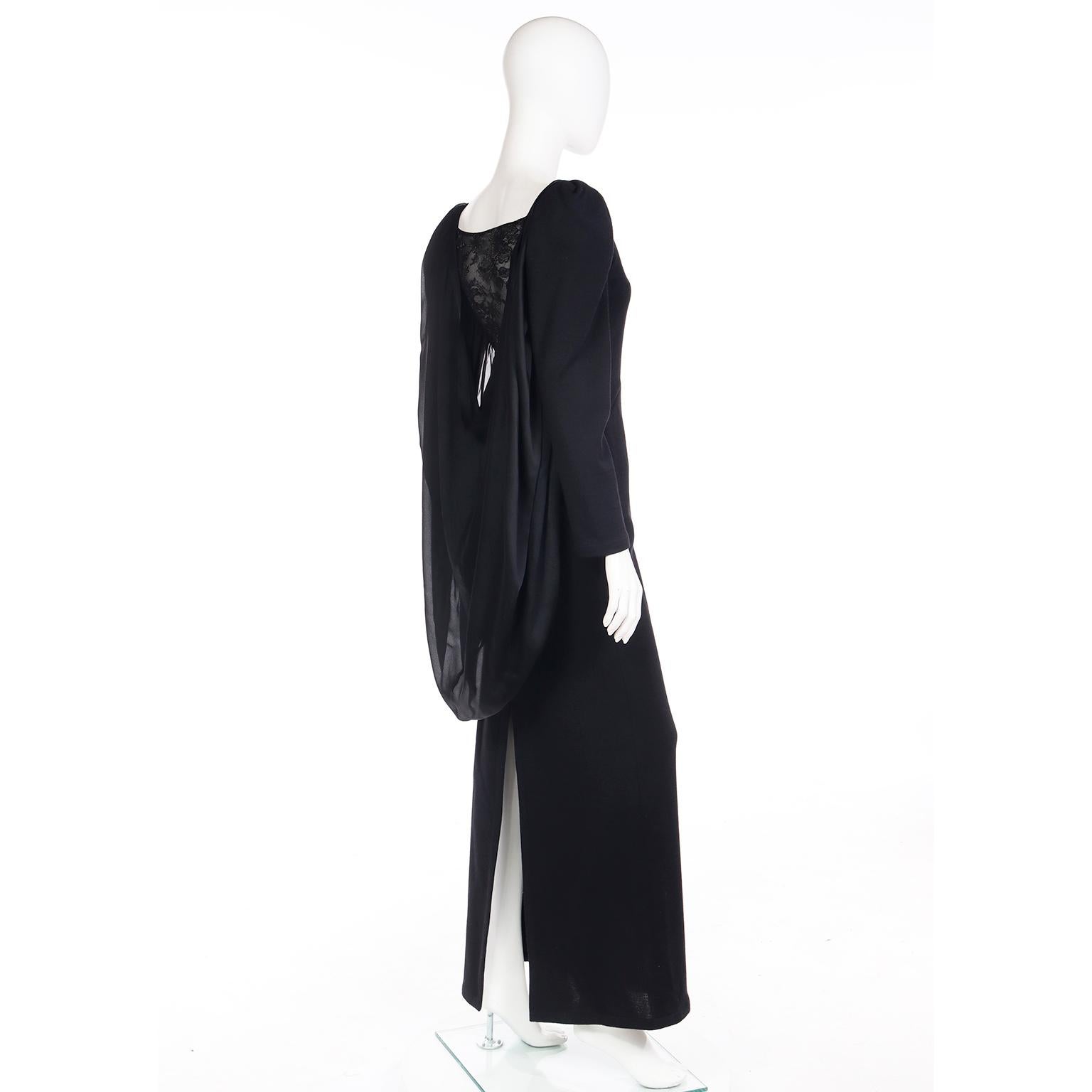 Yves Saint Laurent 1990 Black Deadstock Runway Evening Dress w Attached Hood 1