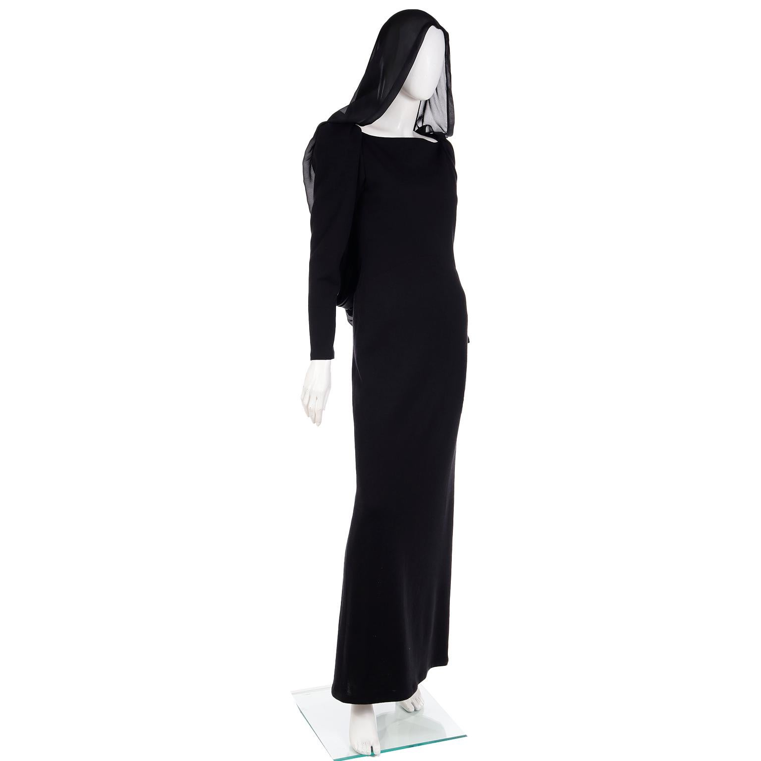 Yves Saint Laurent 1990 Black Deadstock Runway Evening Dress w Attached Hood 2