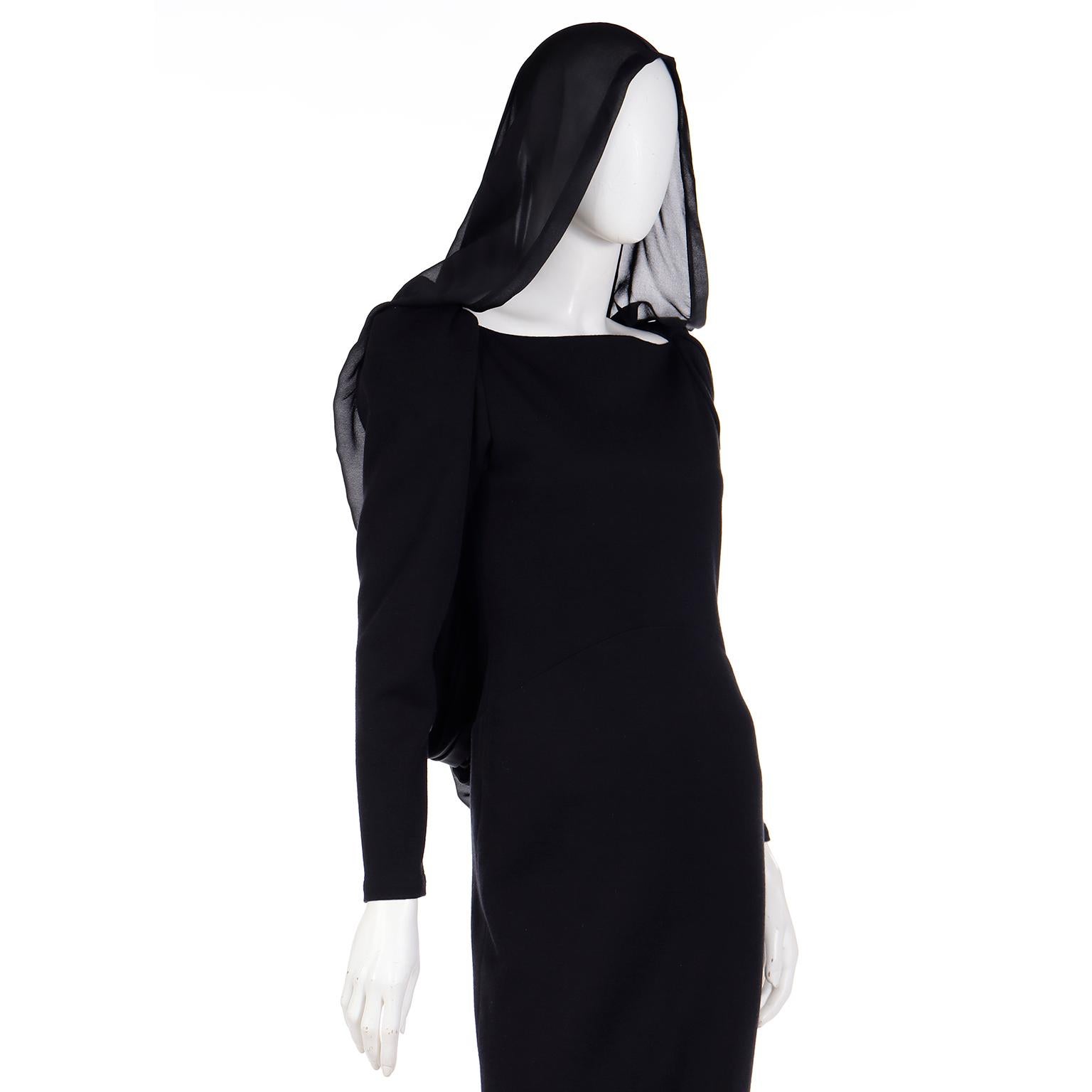 Yves Saint Laurent 1990 Black Deadstock Runway Evening Dress w Attached Hood 3