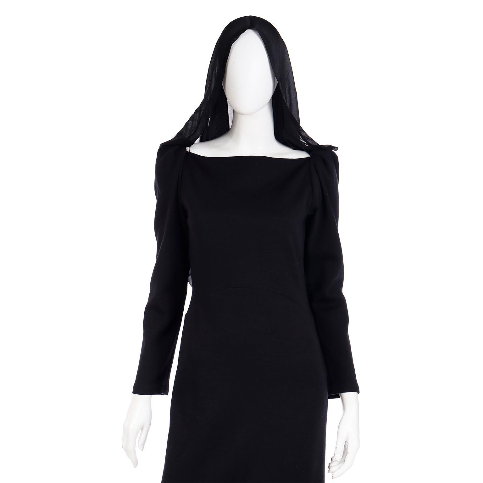 Yves Saint Laurent 1990 Black Deadstock Runway Evening Dress w Attached Hood 4
