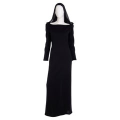 Vintage Yves Saint Laurent 1990 Black Deadstock Runway Evening Dress w Attached Hood 