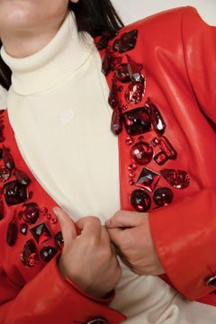 Yves Saint Laurent 1990 Glass Bead Leather Cropped Jacket