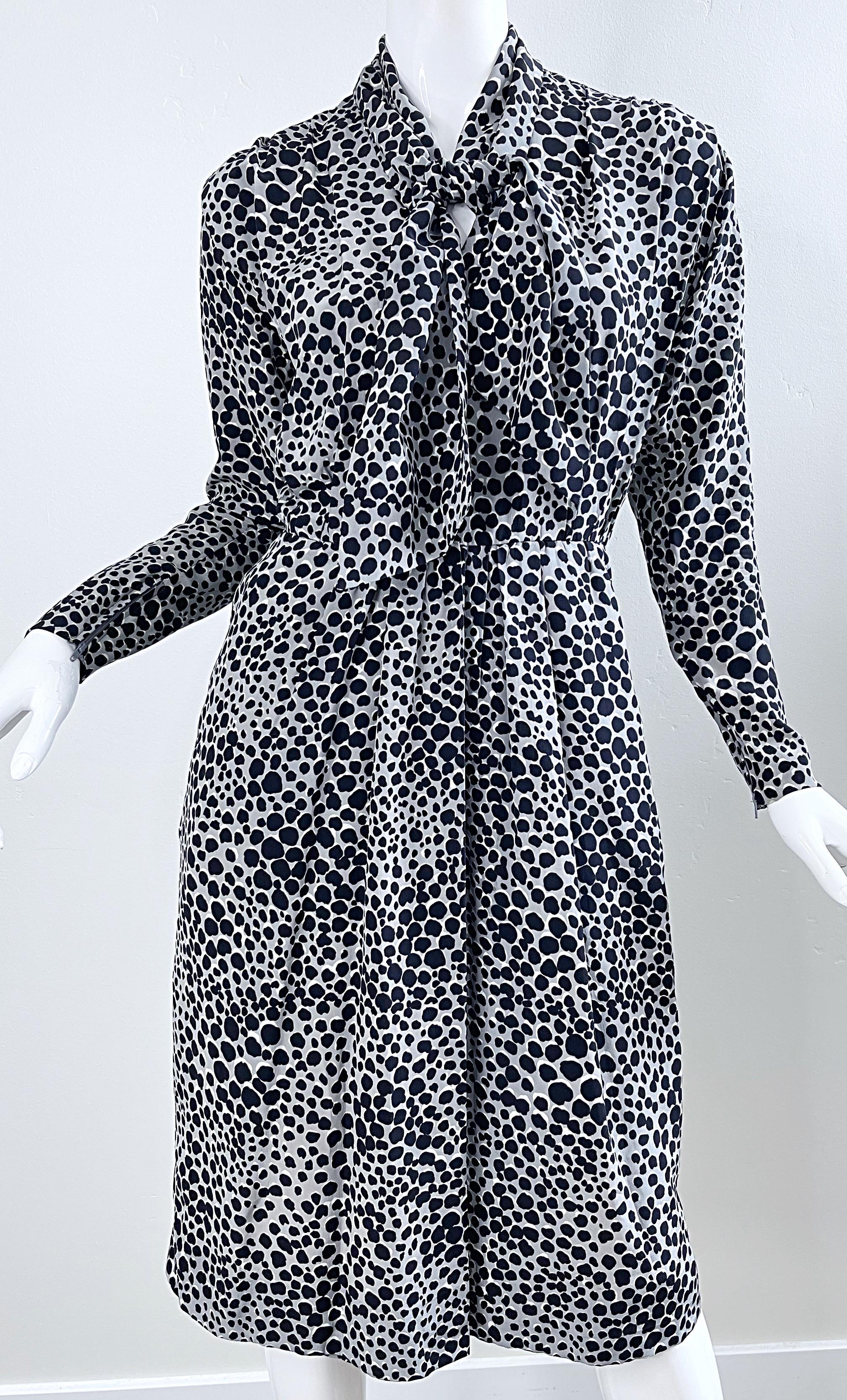 Yves Saint Laurent 1990s Black Gray White Leopard Animal Print Silk YSL Dress For Sale 6