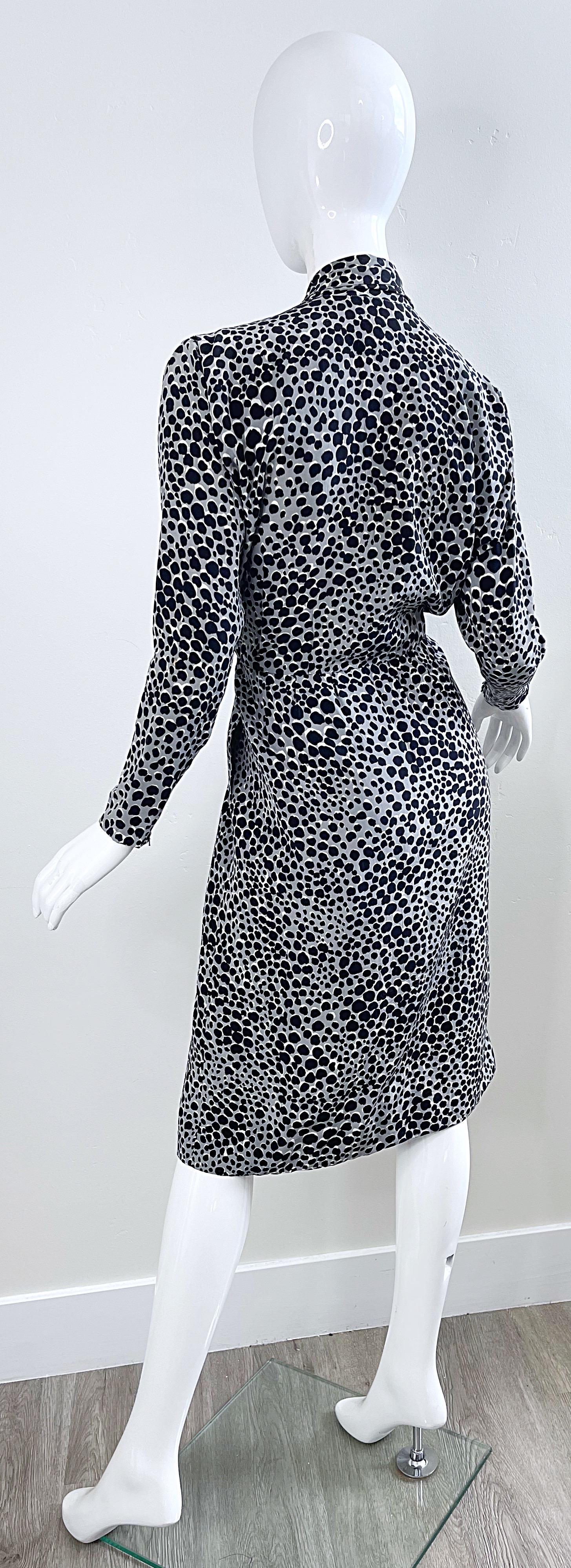 Yves Saint Laurent 1990s Black Gray White Leopard Animal Print Silk YSL Dress For Sale 7