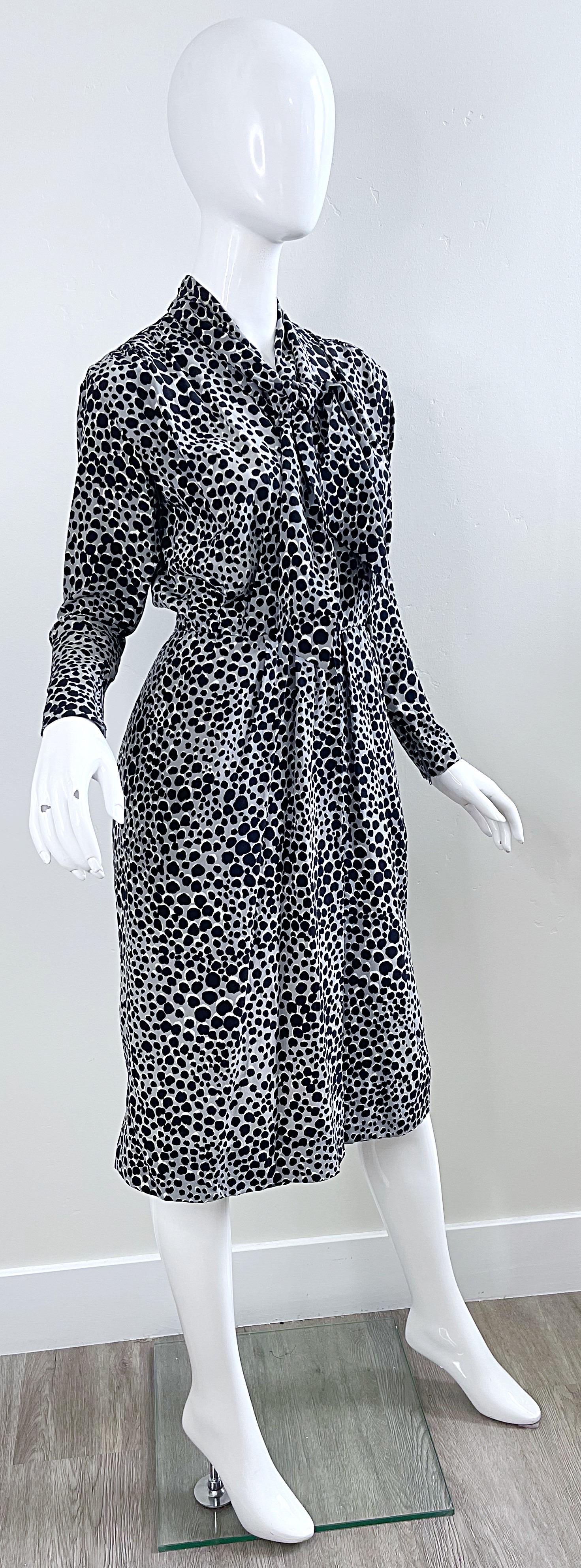 Yves Saint Laurent 1990s Black Gray White Leopard Animal Print Silk YSL Dress For Sale 8