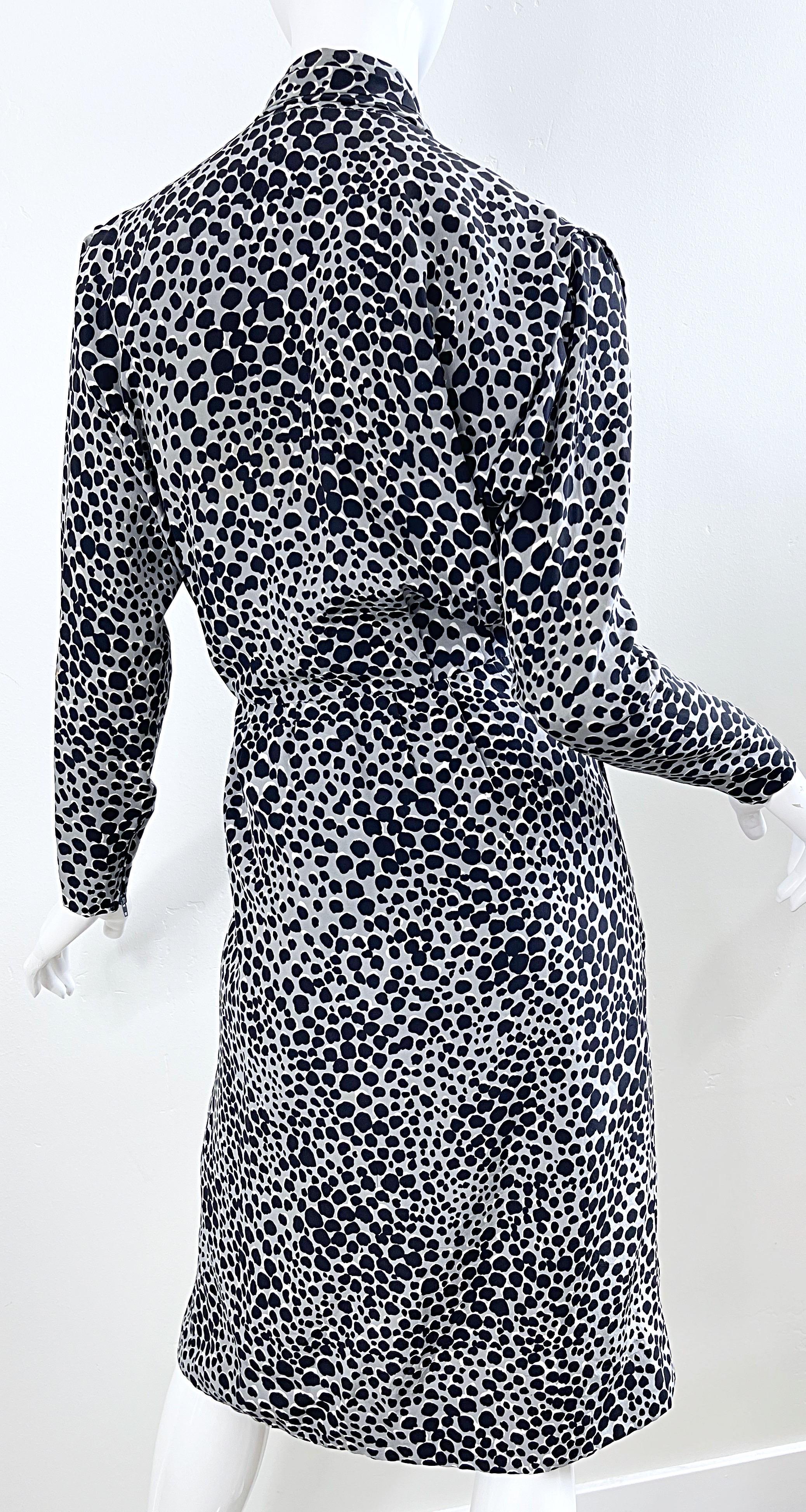 Yves Saint Laurent 1990s Black Gray White Leopard Animal Print Silk YSL Dress For Sale 11
