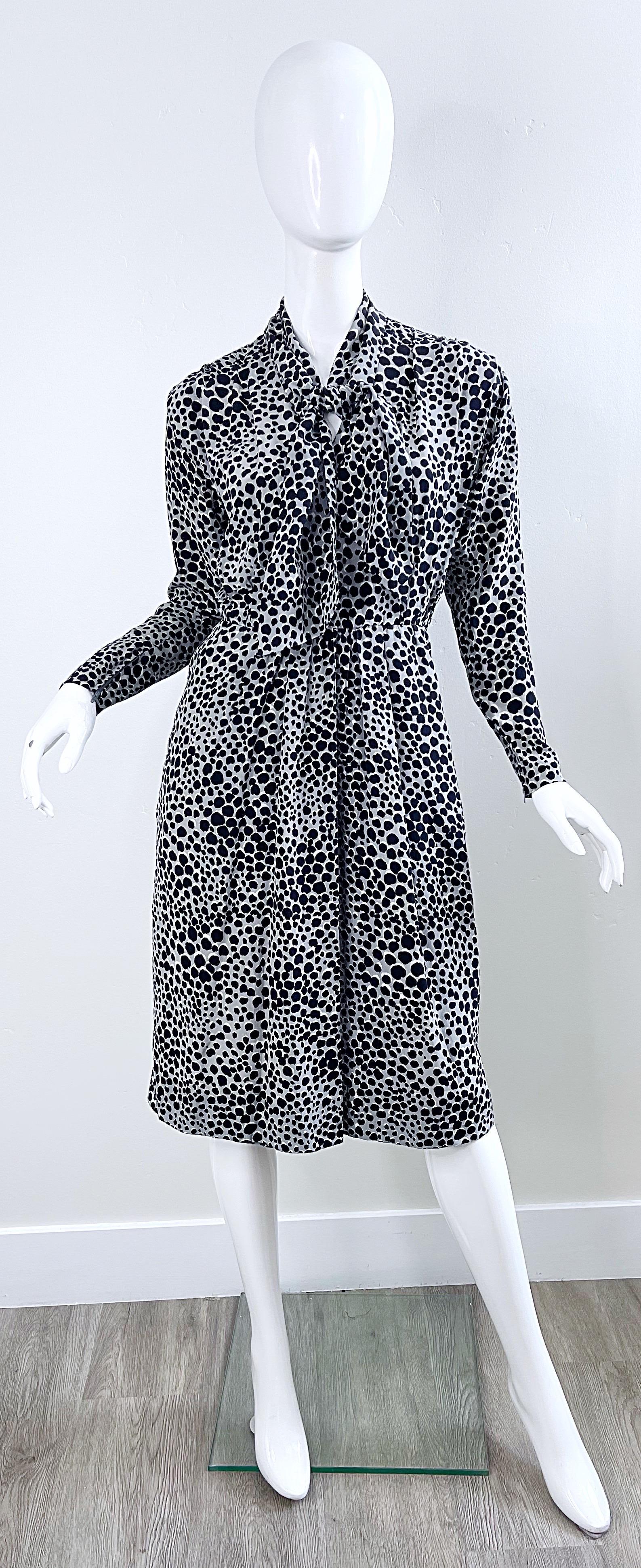 Yves Saint Laurent 1990s Black Gray White Leopard Animal Print Silk YSL Dress For Sale 12