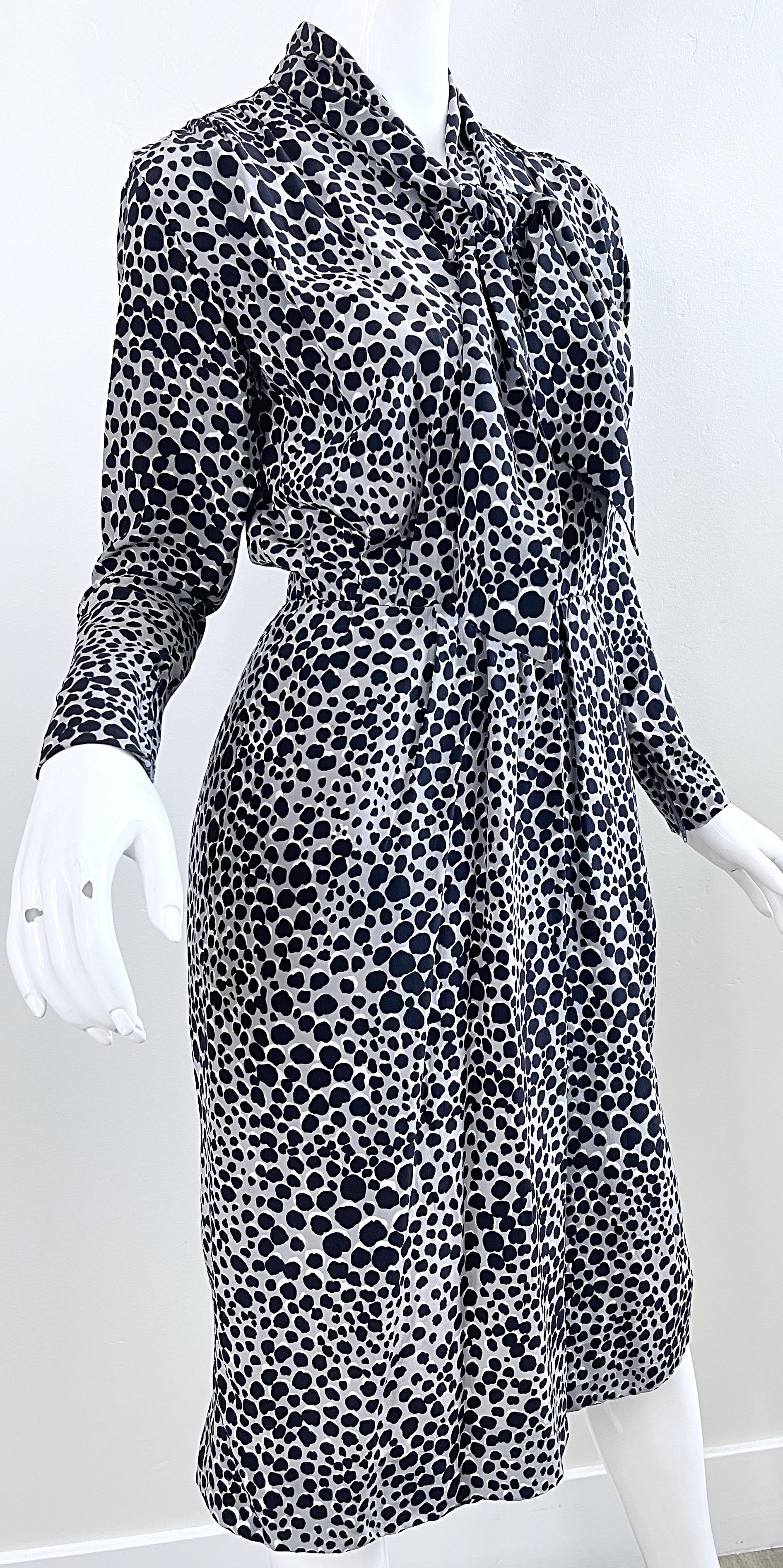 Yves Saint Laurent 1990s Black Gray White Leopard Animal Print Silk YSL Dress For Sale 1