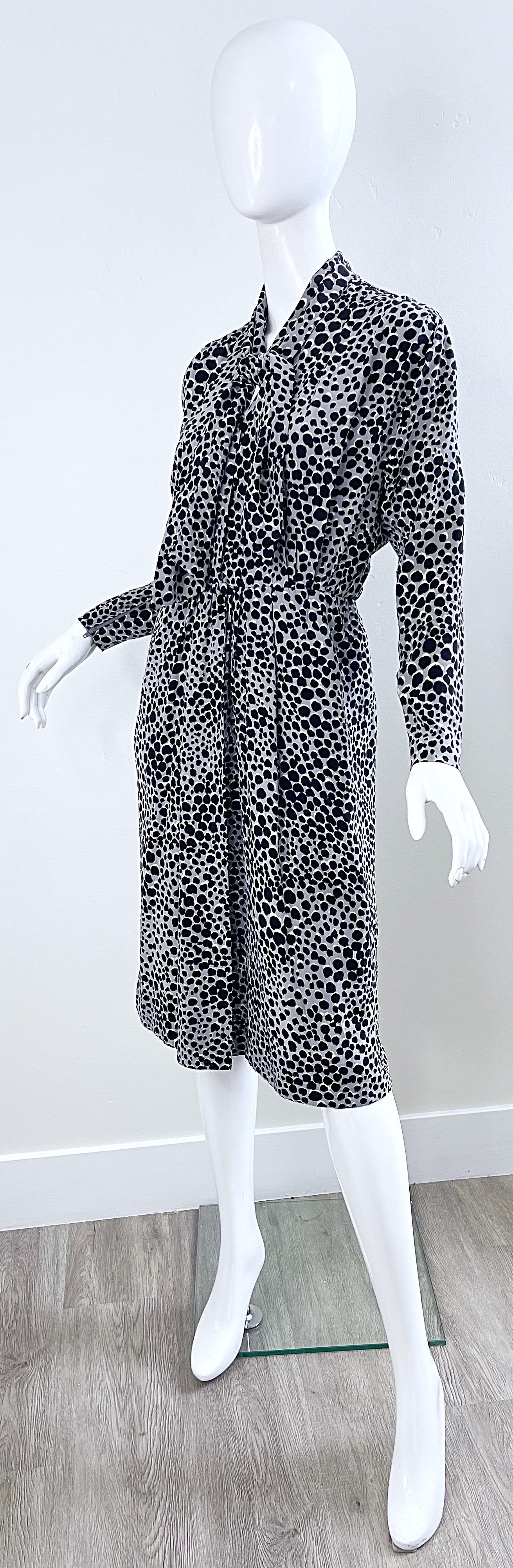 Yves Saint Laurent 1990s Black Gray White Leopard Animal Print Silk YSL Dress For Sale 3