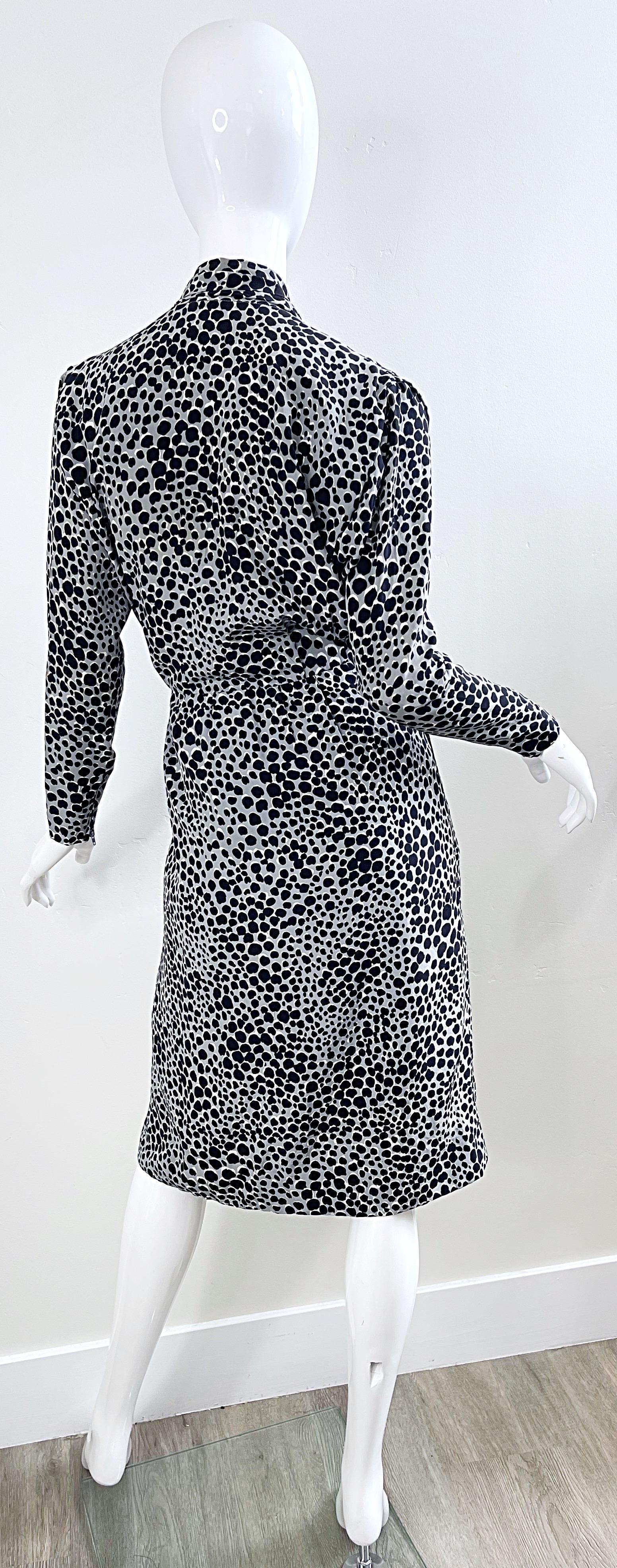 Yves Saint Laurent 1990s Black Gray White Leopard Animal Print Silk YSL Dress For Sale 4