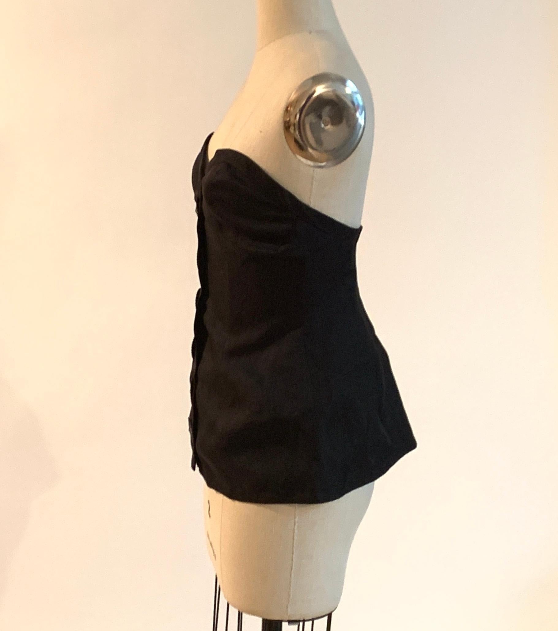 Yves Saint Laurent 1990s Black Sweetheart Neckline Strapless Corset Button Top In Good Condition In San Francisco, CA