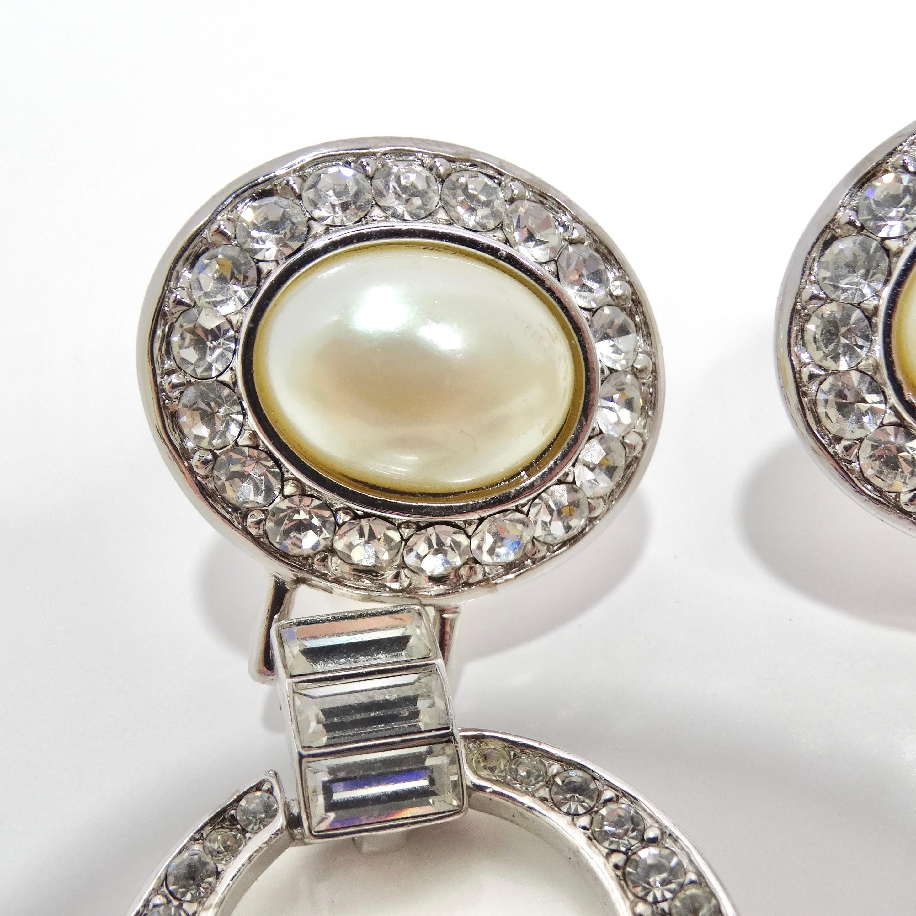 Yves Saint Laurent 1990s Faux Sapphire Pearl Dangle Earrings In Excellent Condition For Sale In Scottsdale, AZ
