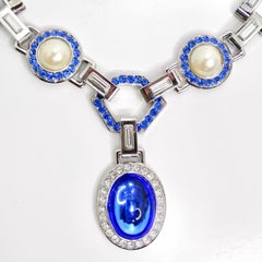 Yves Saint Laurent 1990s Faux Sapphire Pearl Necklace