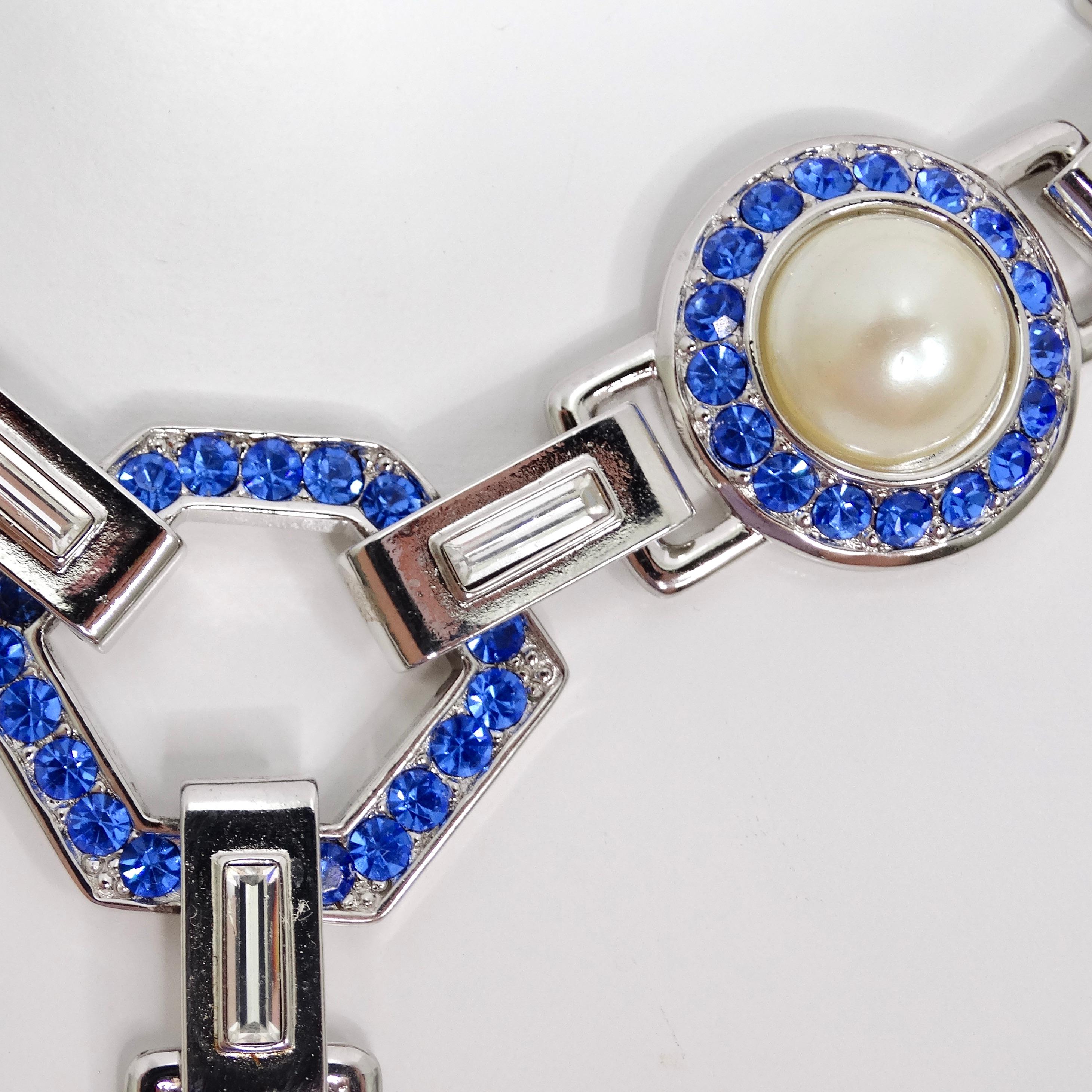 Women's or Men's Yves Saint Laurent 1990s Faux Sapphire Pearl Necklace For Sale