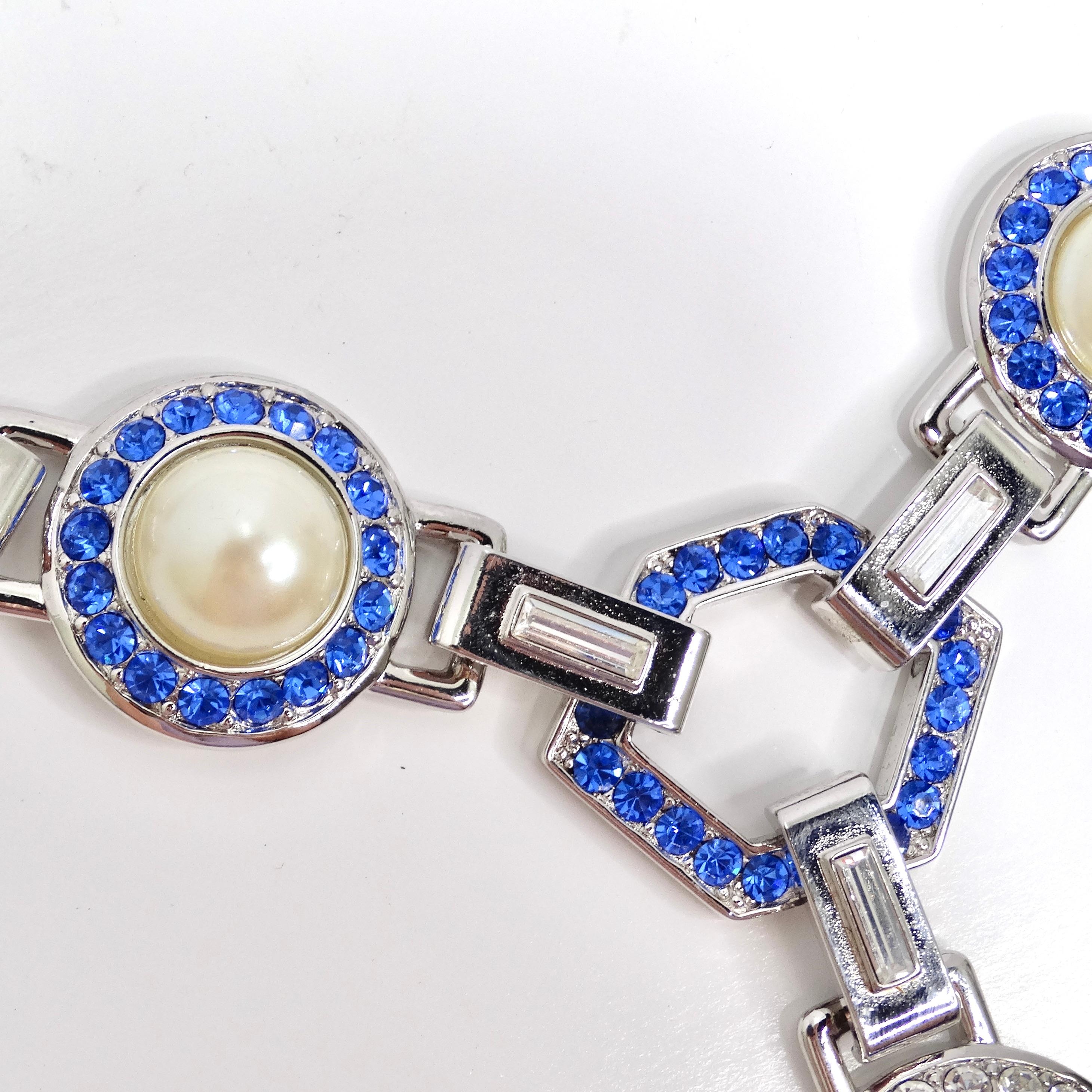Yves Saint Laurent 1990s Faux Sapphire Pearl Necklace For Sale 1
