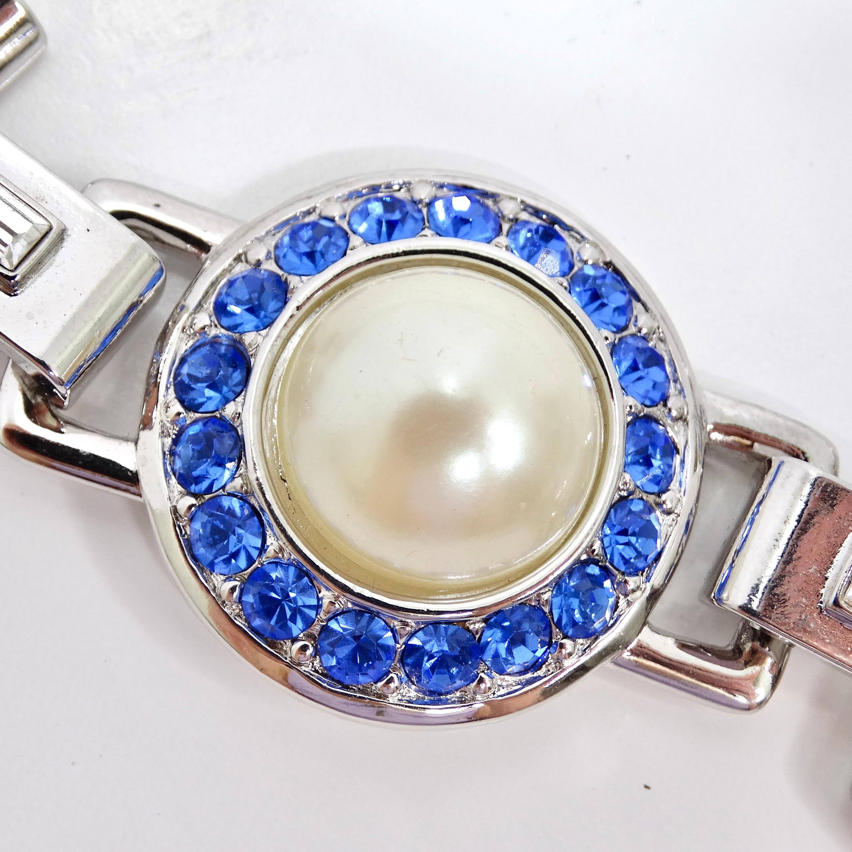 Yves Saint Laurent 1990s Faux Sapphire Pearl Necklace For Sale 2
