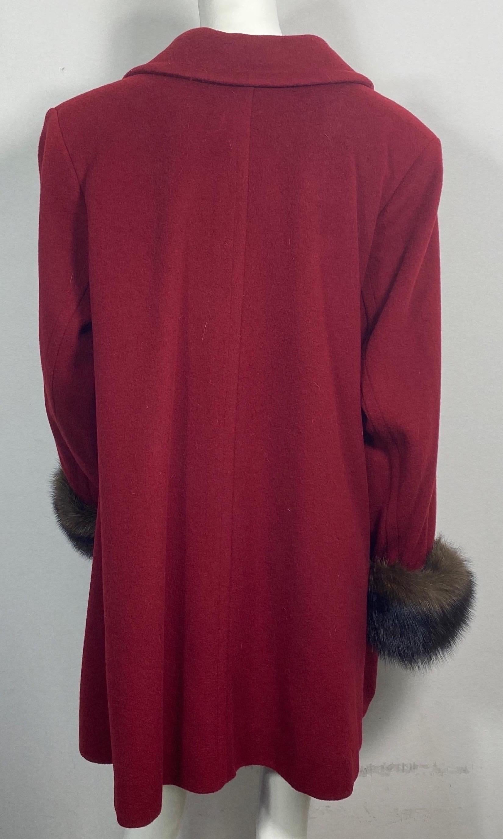 Yves Saint Laurent 1990’s Garnet Cashmere and Fox Swing Coat -Size Large  For Sale 7