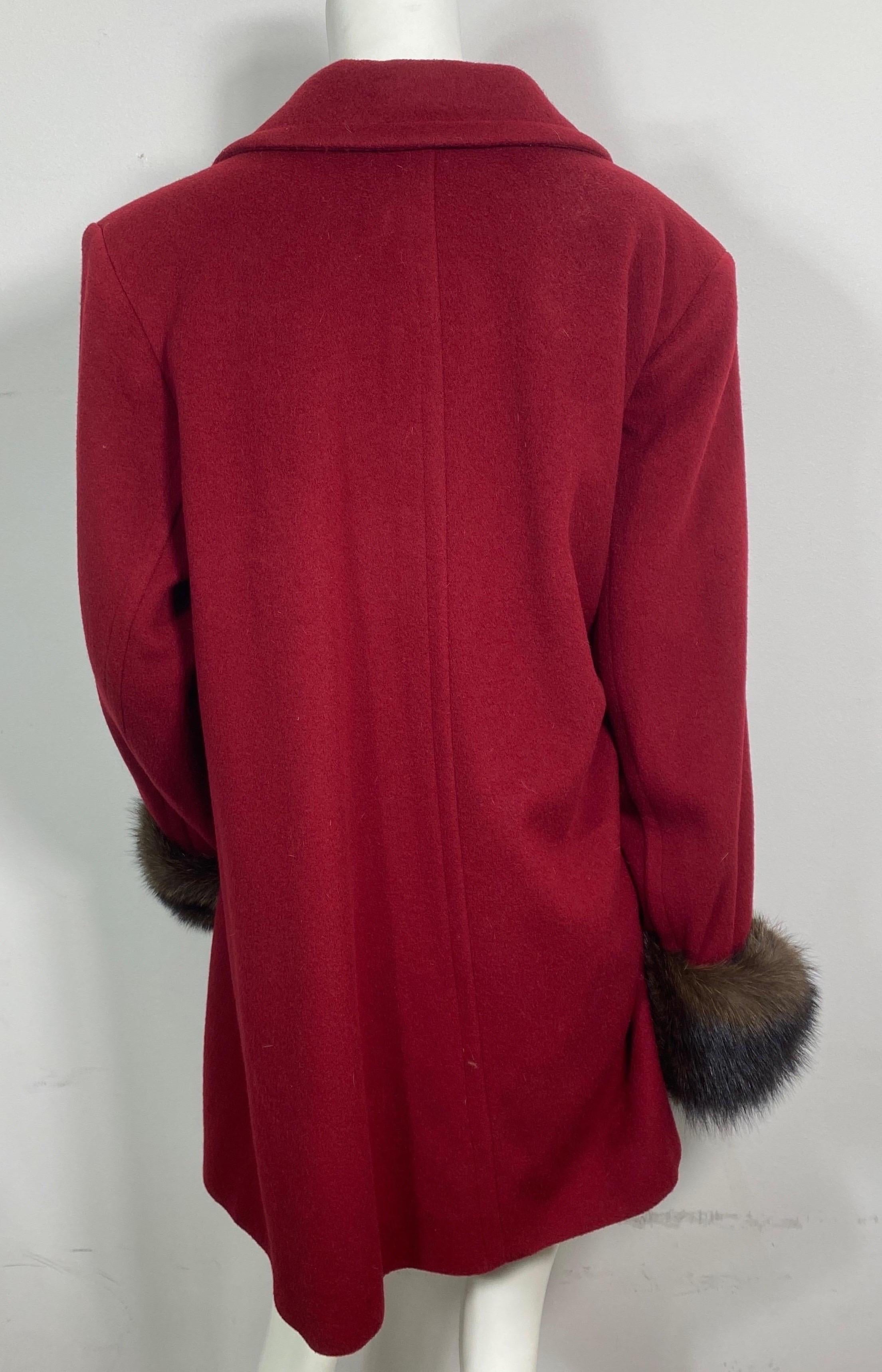 Yves Saint Laurent 1990’s Garnet Cashmere and Fox Swing Coat -Size Large  For Sale 8