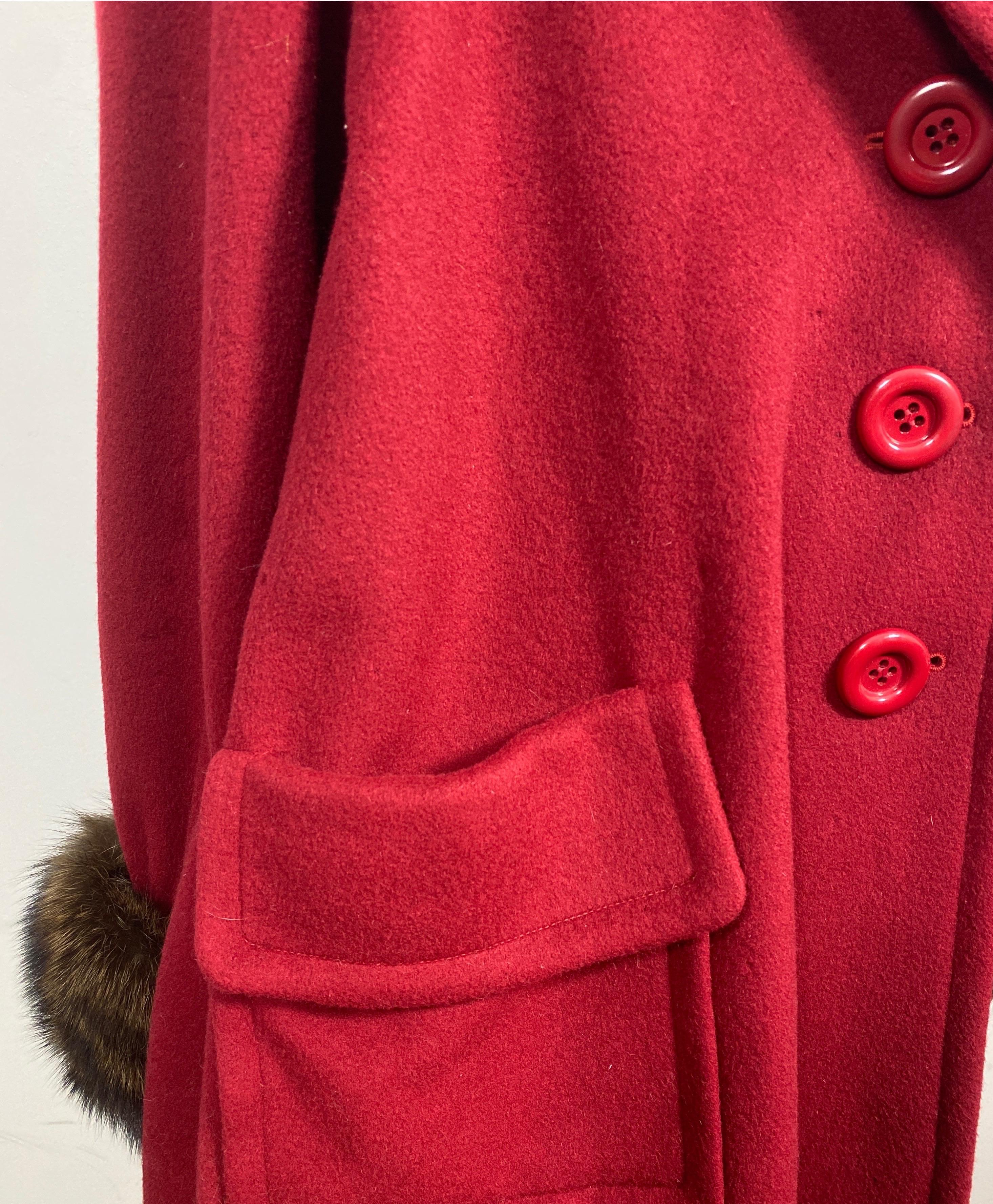 Yves Saint Laurent 1990’s Garnet Cashmere and Fox Swing Coat -Size Large  For Sale 10