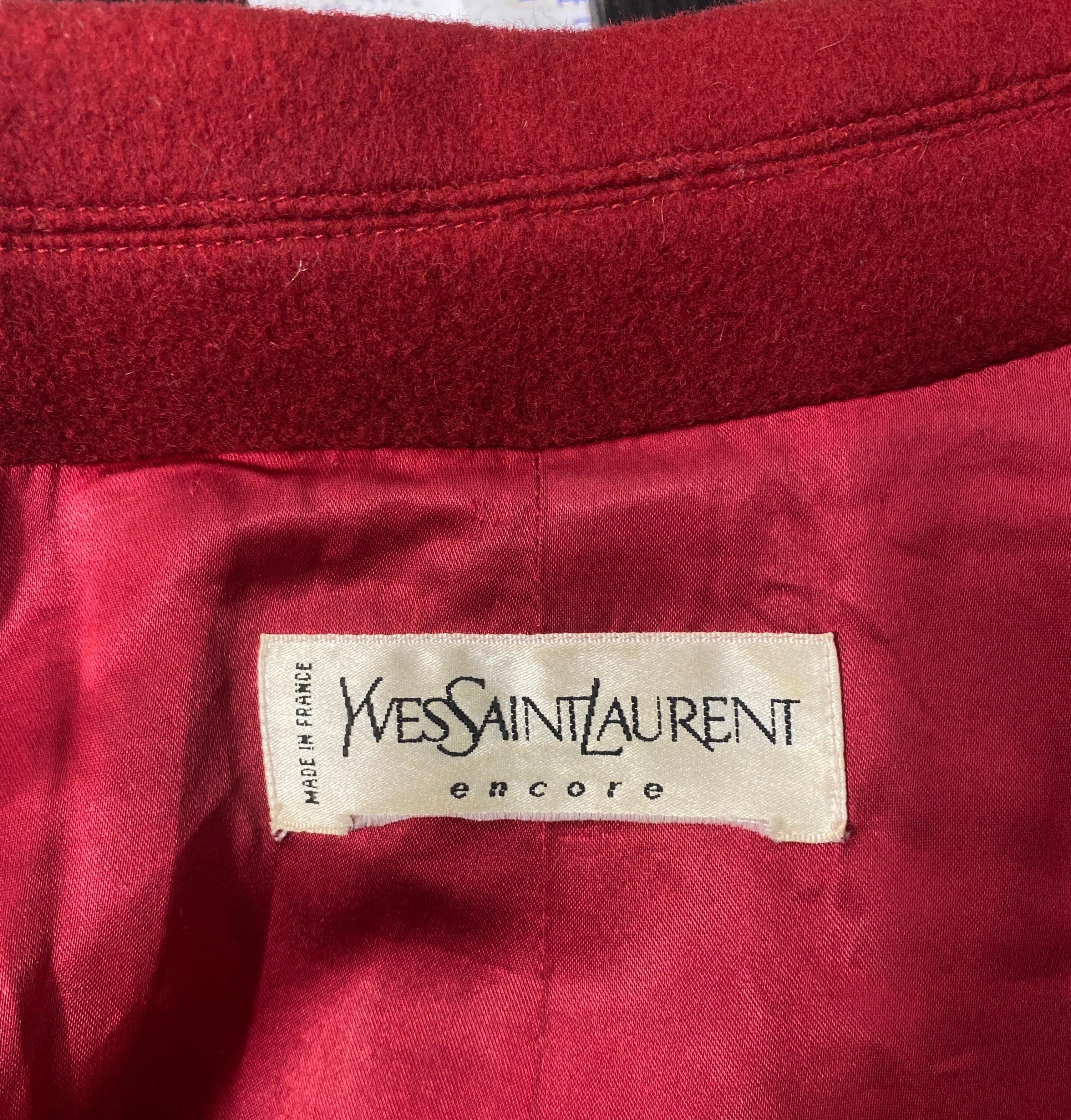Yves Saint Laurent 1990’s Garnet Cashmere and Fox Swing Coat -Size Large  For Sale 12