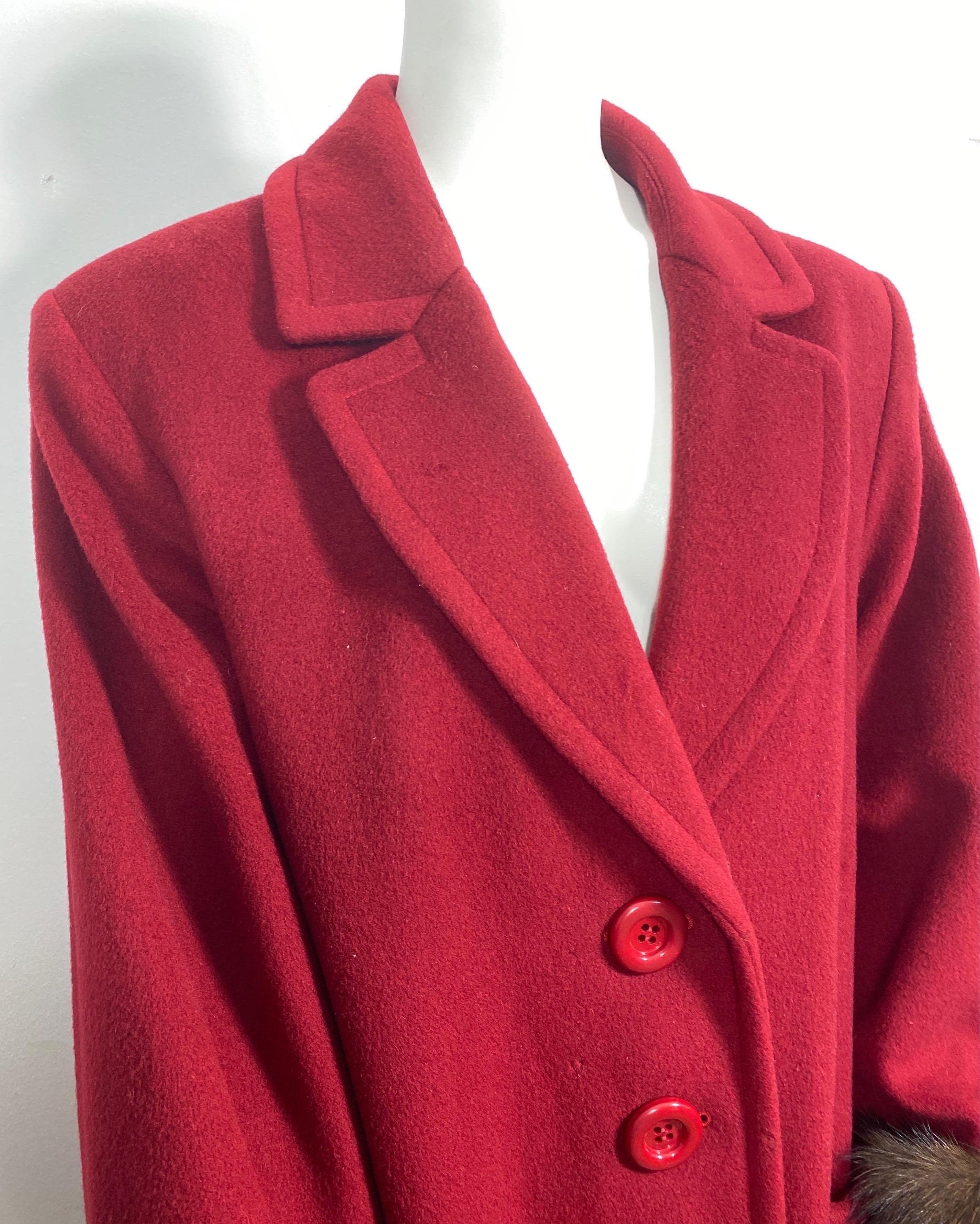 Yves Saint Laurent 1990’s Garnet Cashmere and Fox Swing Coat -Size Large  For Sale 1