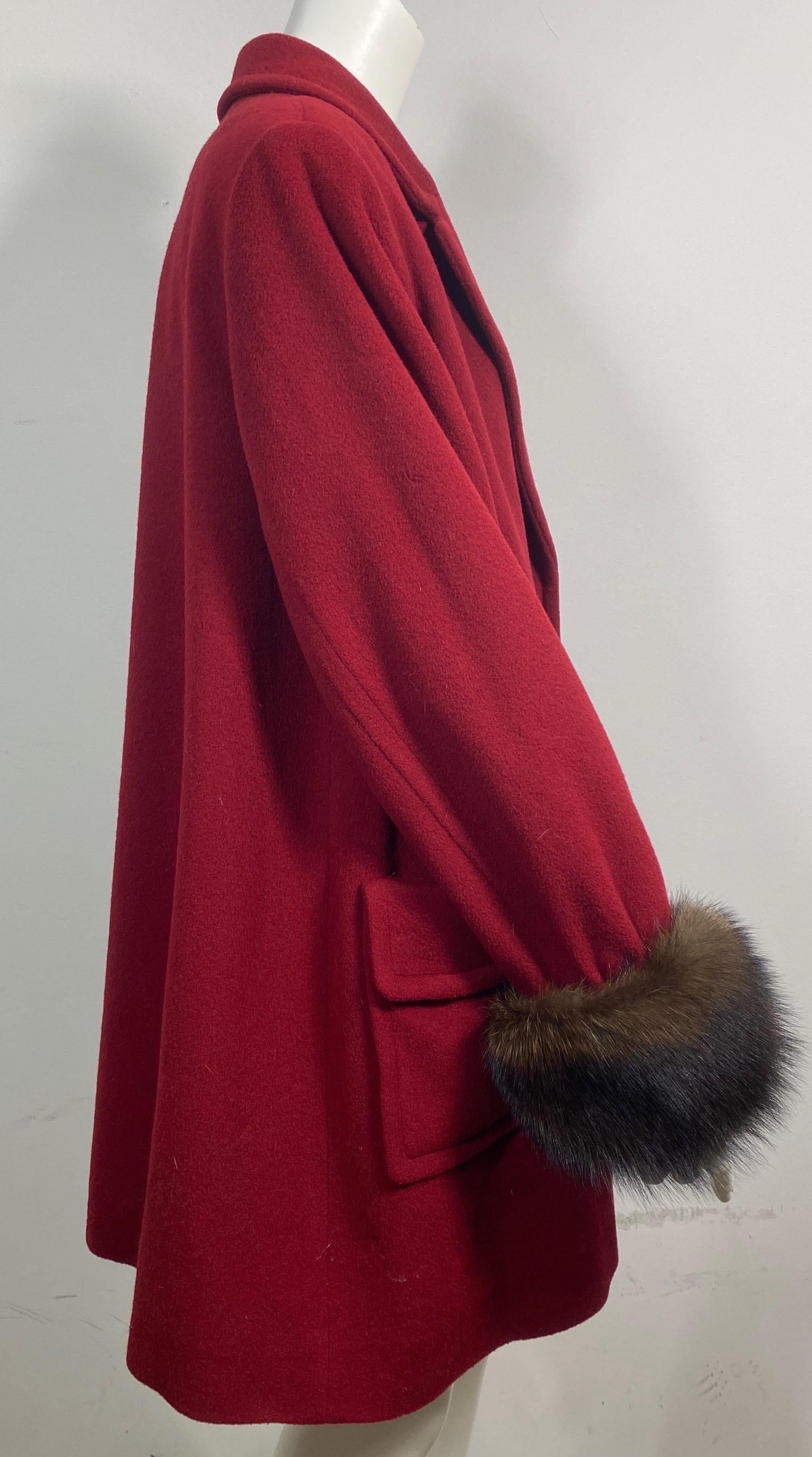 Yves Saint Laurent 1990’s Garnet Cashmere and Fox Swing Coat -Size Large  For Sale 5