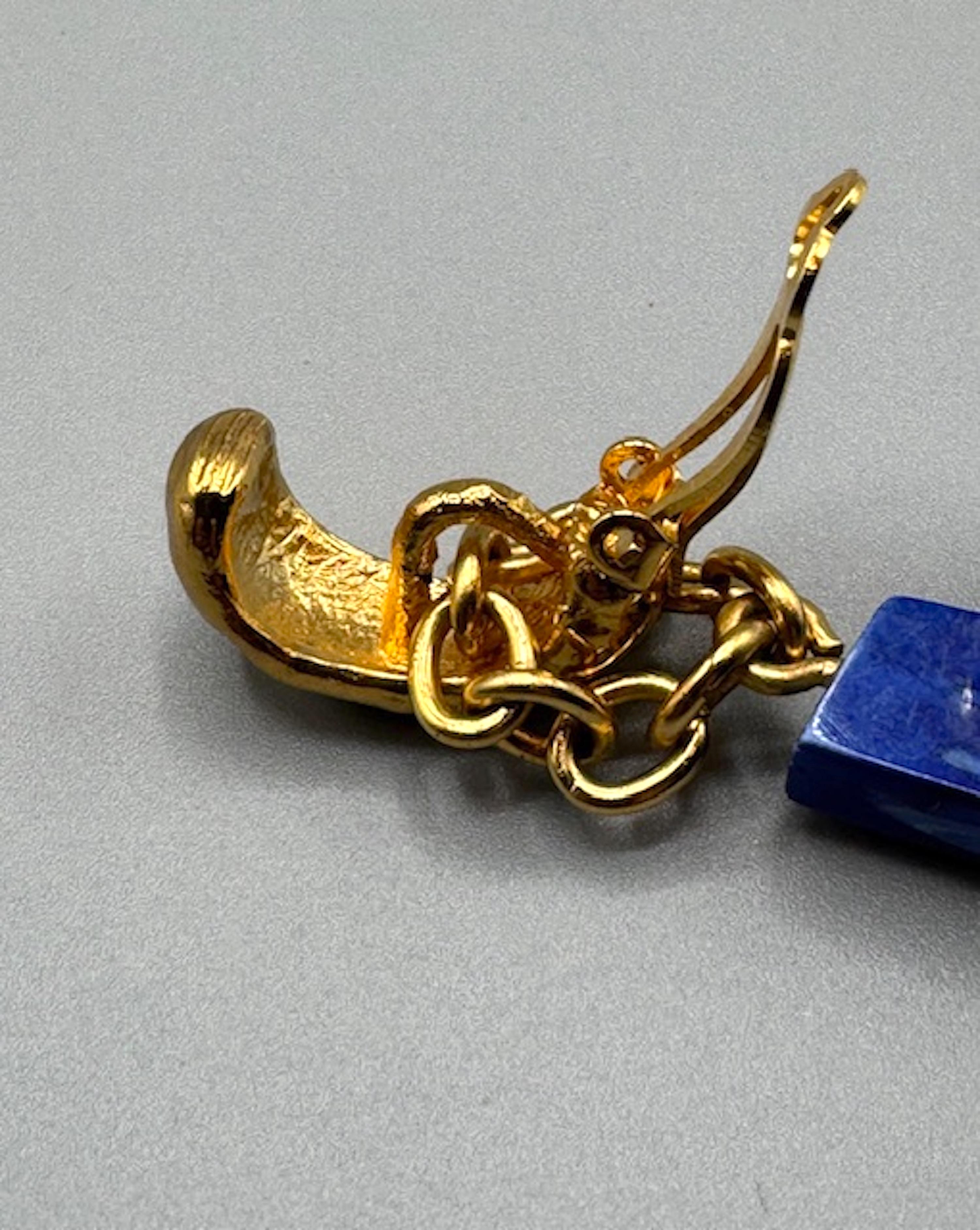 Yves Saint Laurent 1990s Gold & Blue Resin Y Letter Pendant  Earrings 8