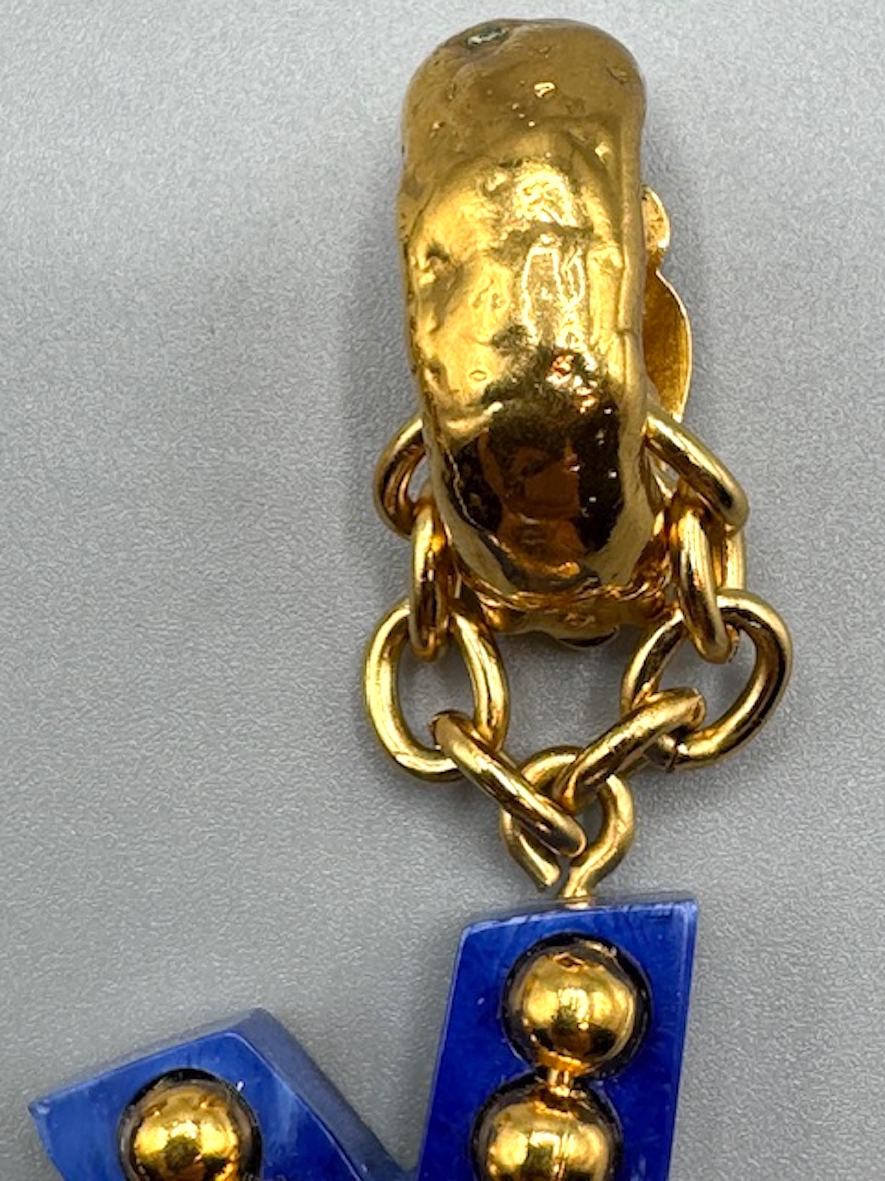 Women's Yves Saint Laurent 1990s Gold & Blue Resin Y Letter Pendant  Earrings