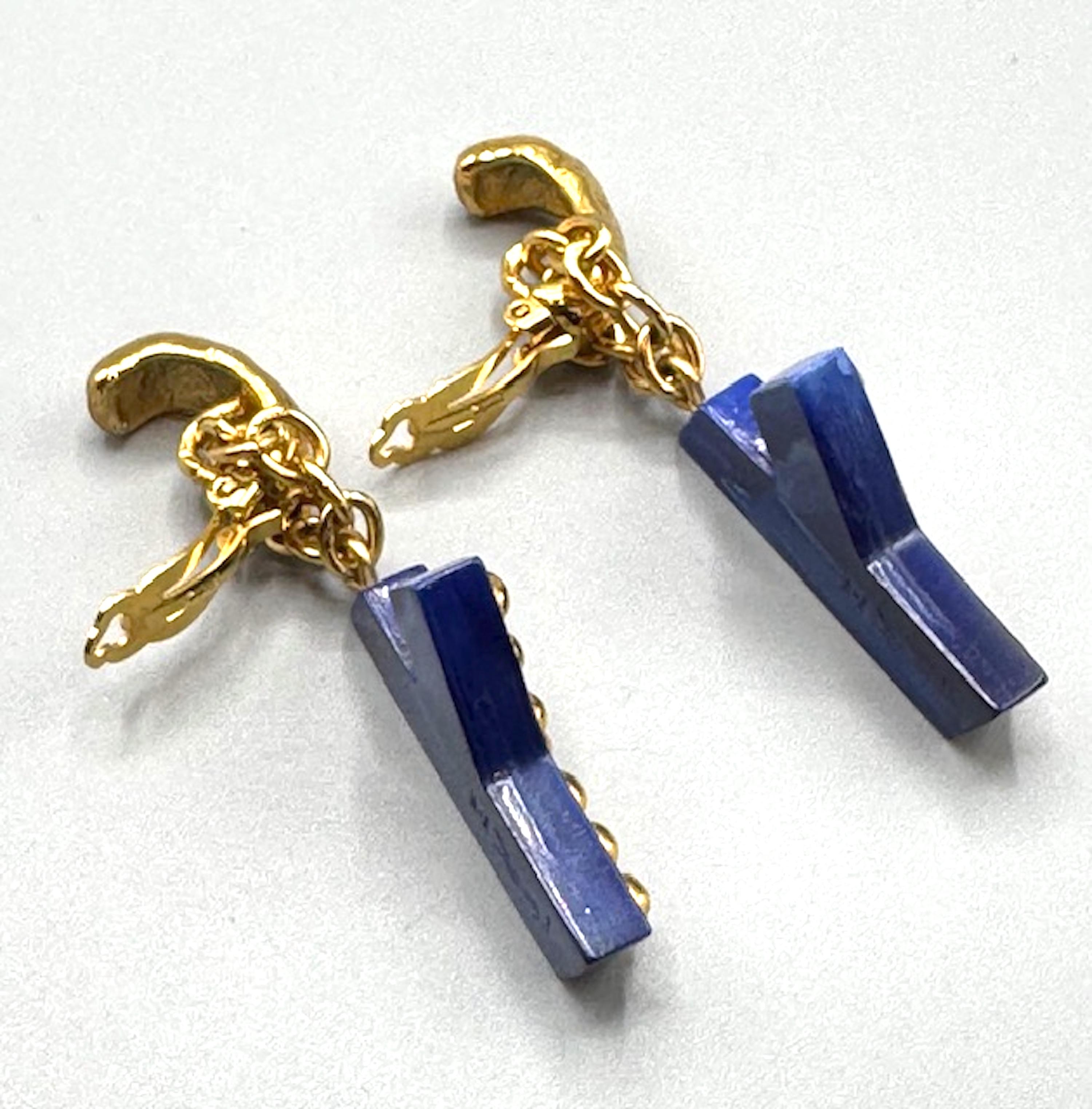 Yves Saint Laurent 1990s Gold & Blue Resin Y Letter Pendant  Earrings 5
