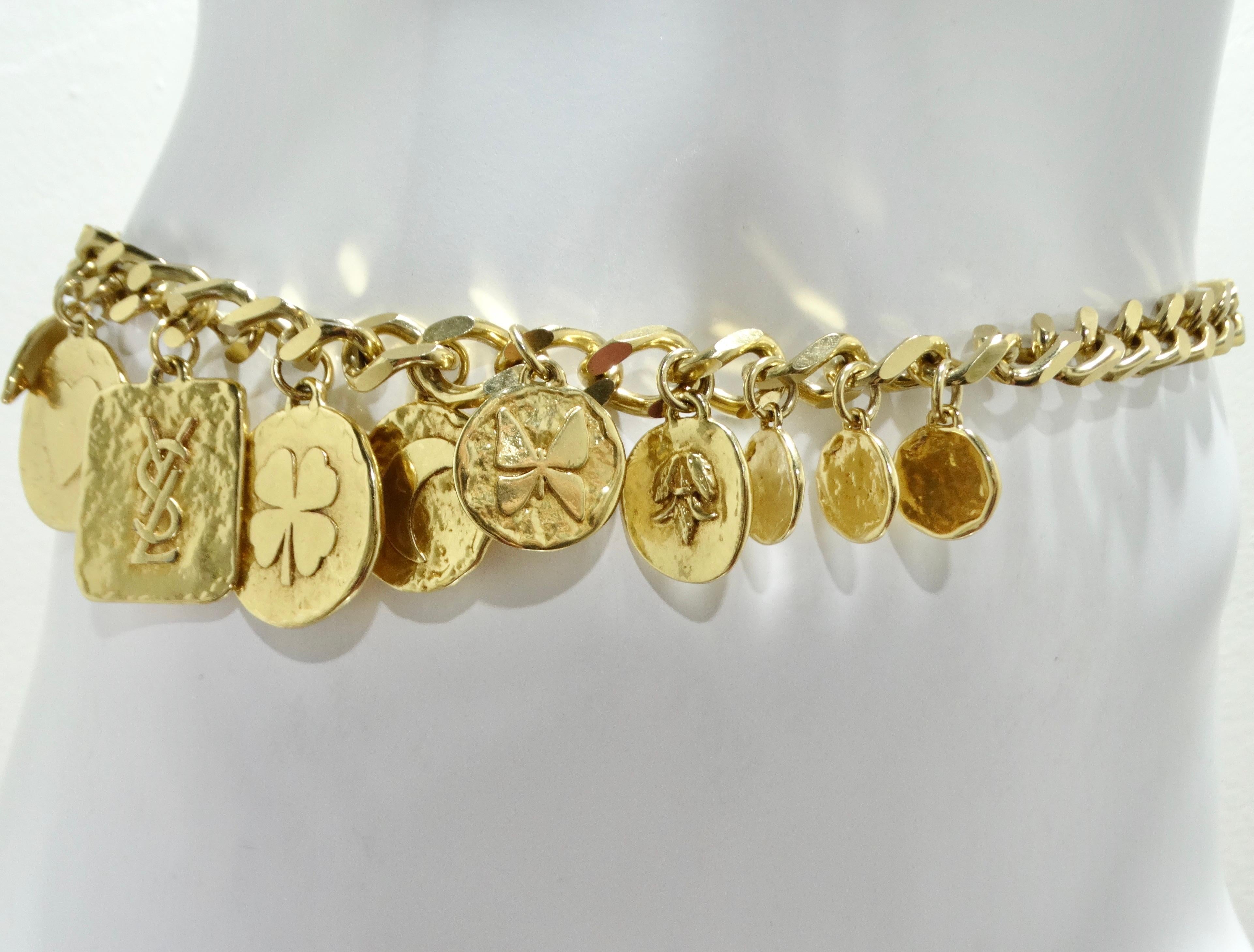 Yves Saint Laurent 1990s Gold Tone Charm Chain Belt In Excellent Condition For Sale In Scottsdale, AZ