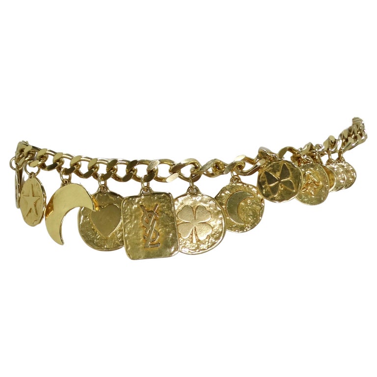 Yves Saint Laurent 1990s Gold Tone Charm Chain Belt For Sale  display picture 1