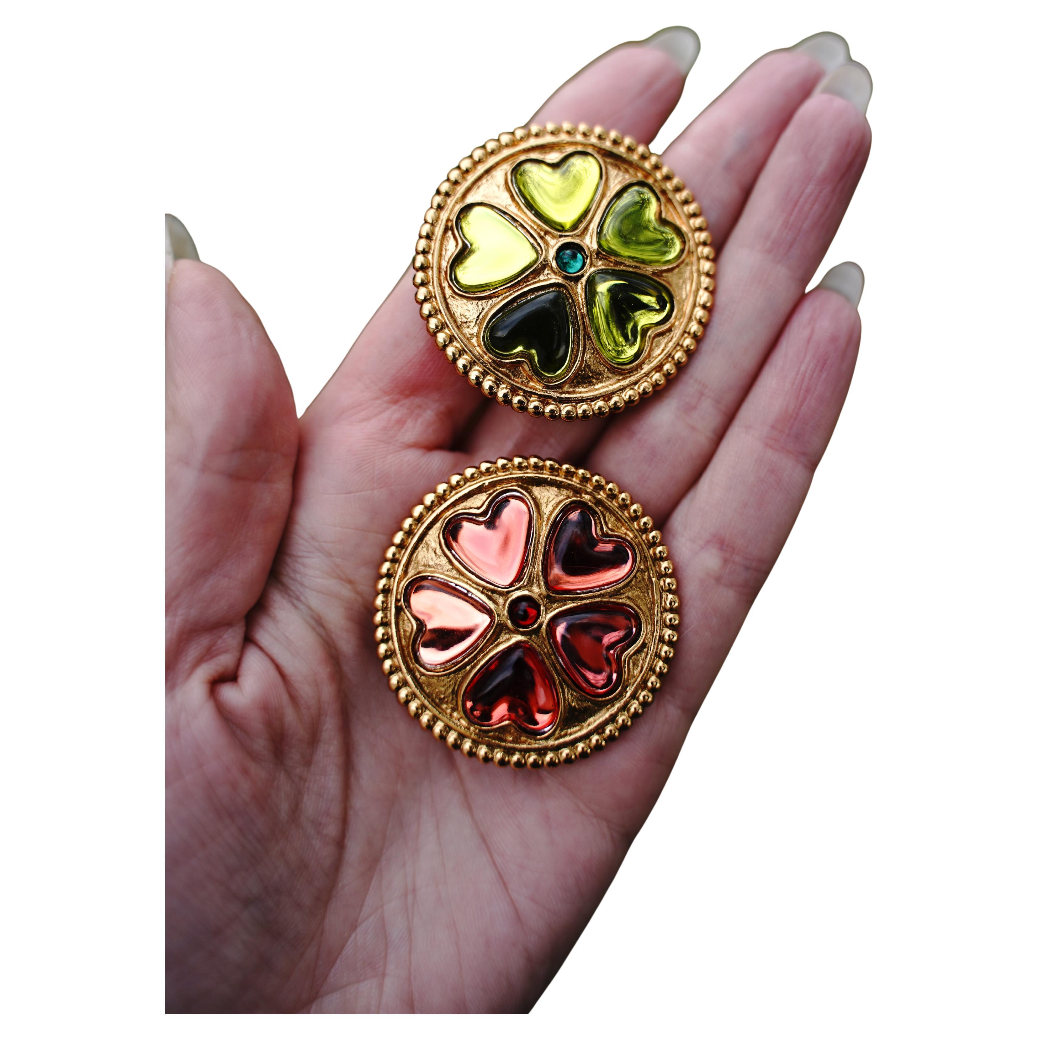 Yves Saint Laurent 1990s Goossens Heart Clover Clip-On Earrings For Sale