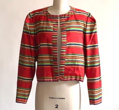 Yves Saint Laurent 1990s Silk Jacket in Red, Green, Blue and Yellow Stripe