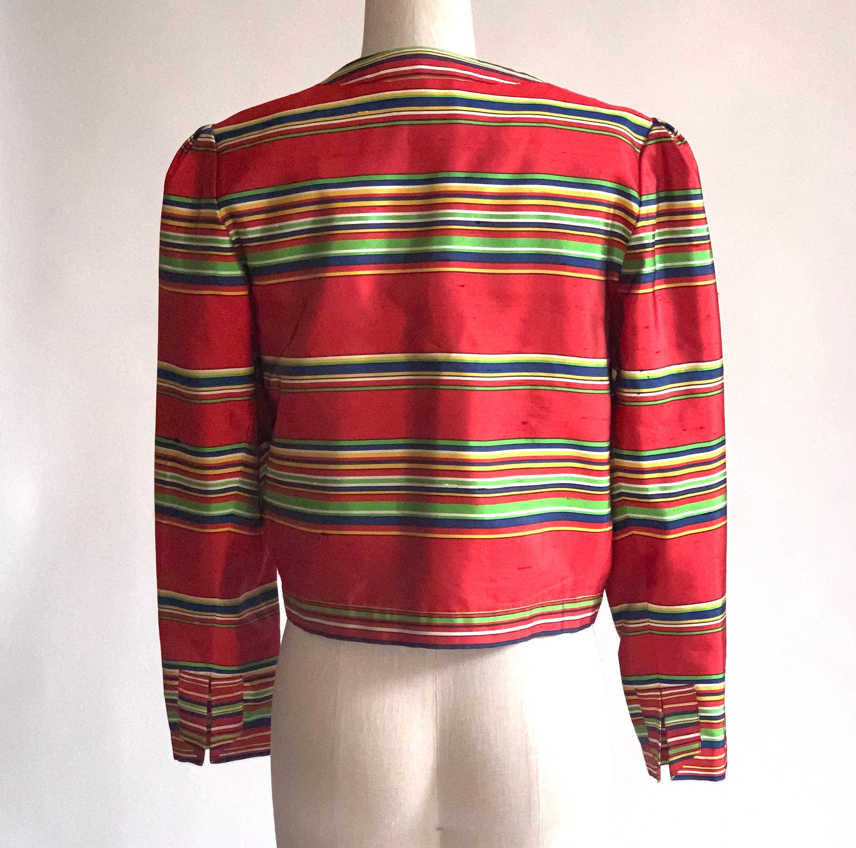 Women's Yves Saint Laurent 1990s Silk Jacket in Red, Green, Blue and Yellow Stripe For Sale