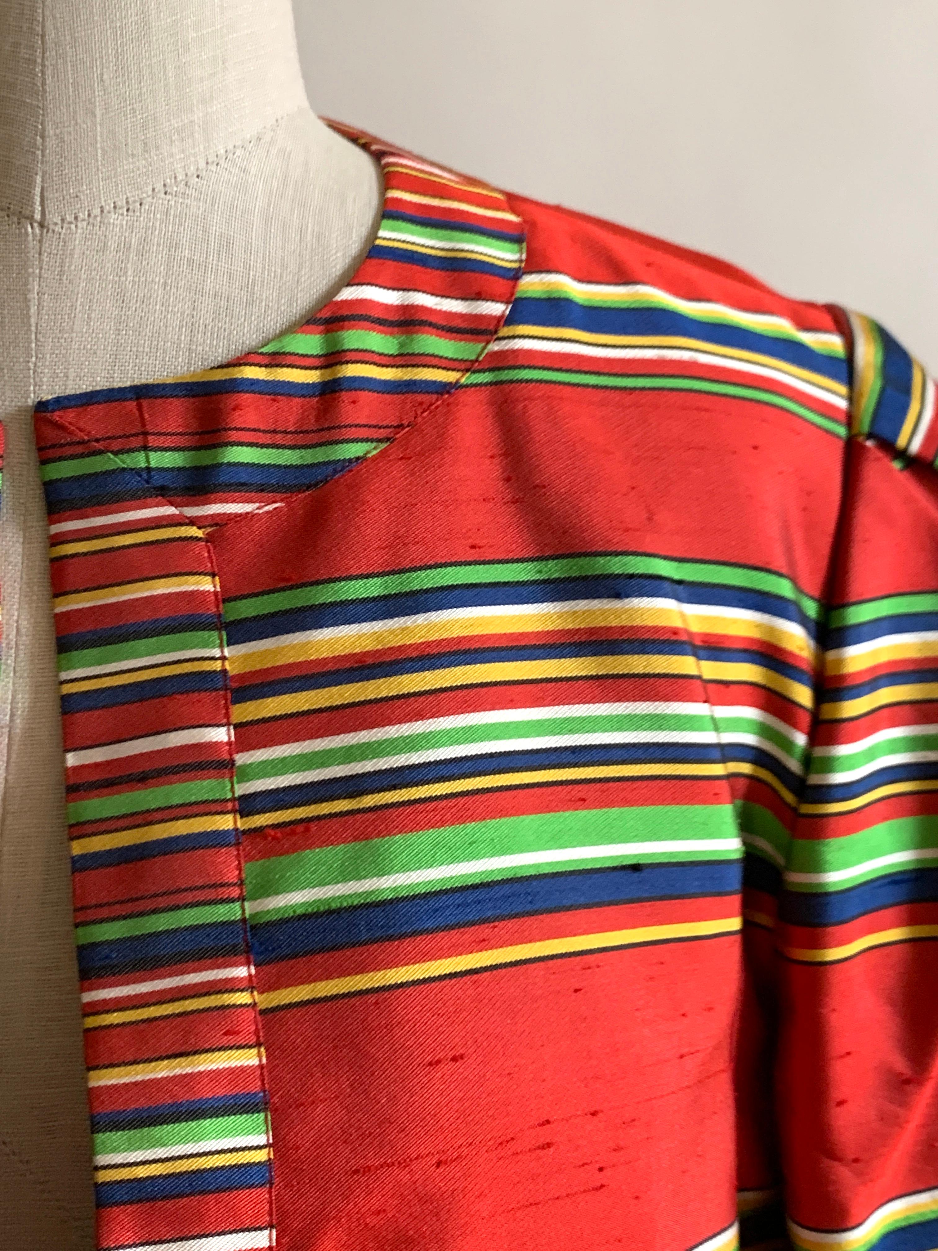 Yves Saint Laurent 1990s Silk Jacket in Red, Green, Blue and Yellow Stripe For Sale 1