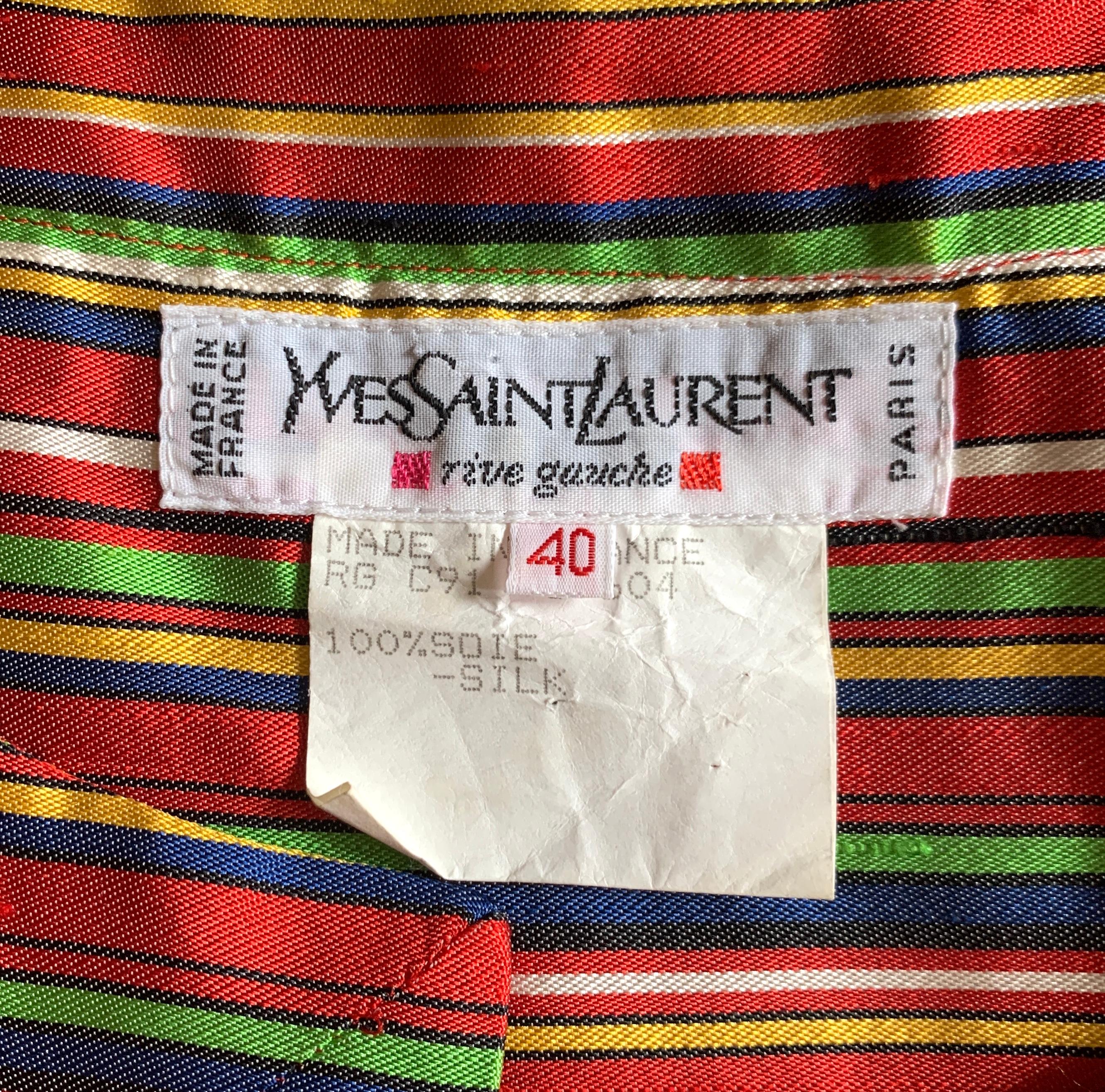 Yves Saint Laurent 1990s Silk Jacket in Red, Green, Blue and Yellow Stripe For Sale 2